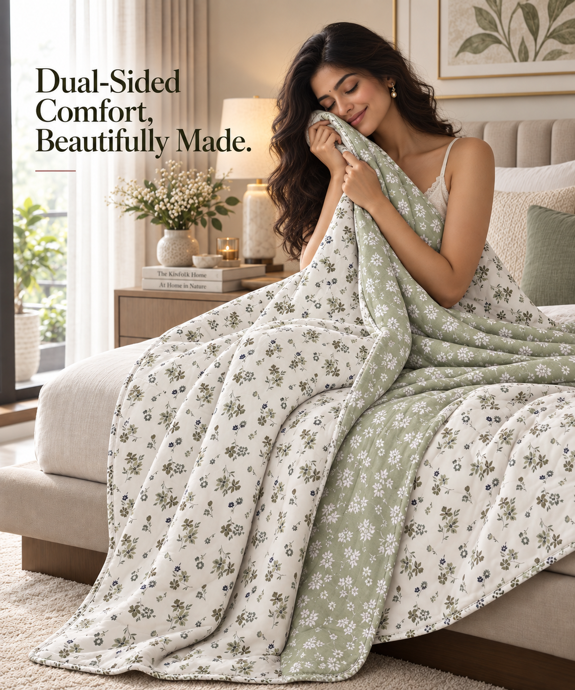 Hand Block Printed Green Fulwari Cotton Double Dohar | 90x100 Lightweight Quilt