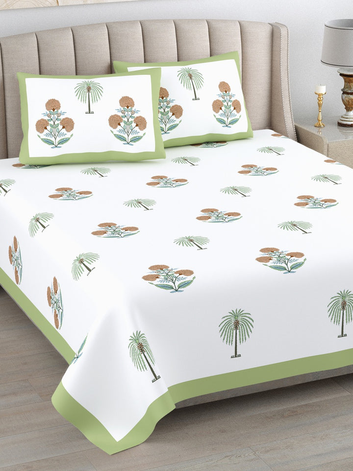 Green Heaven Hand Block Printed Cotton King Bedsheet Set