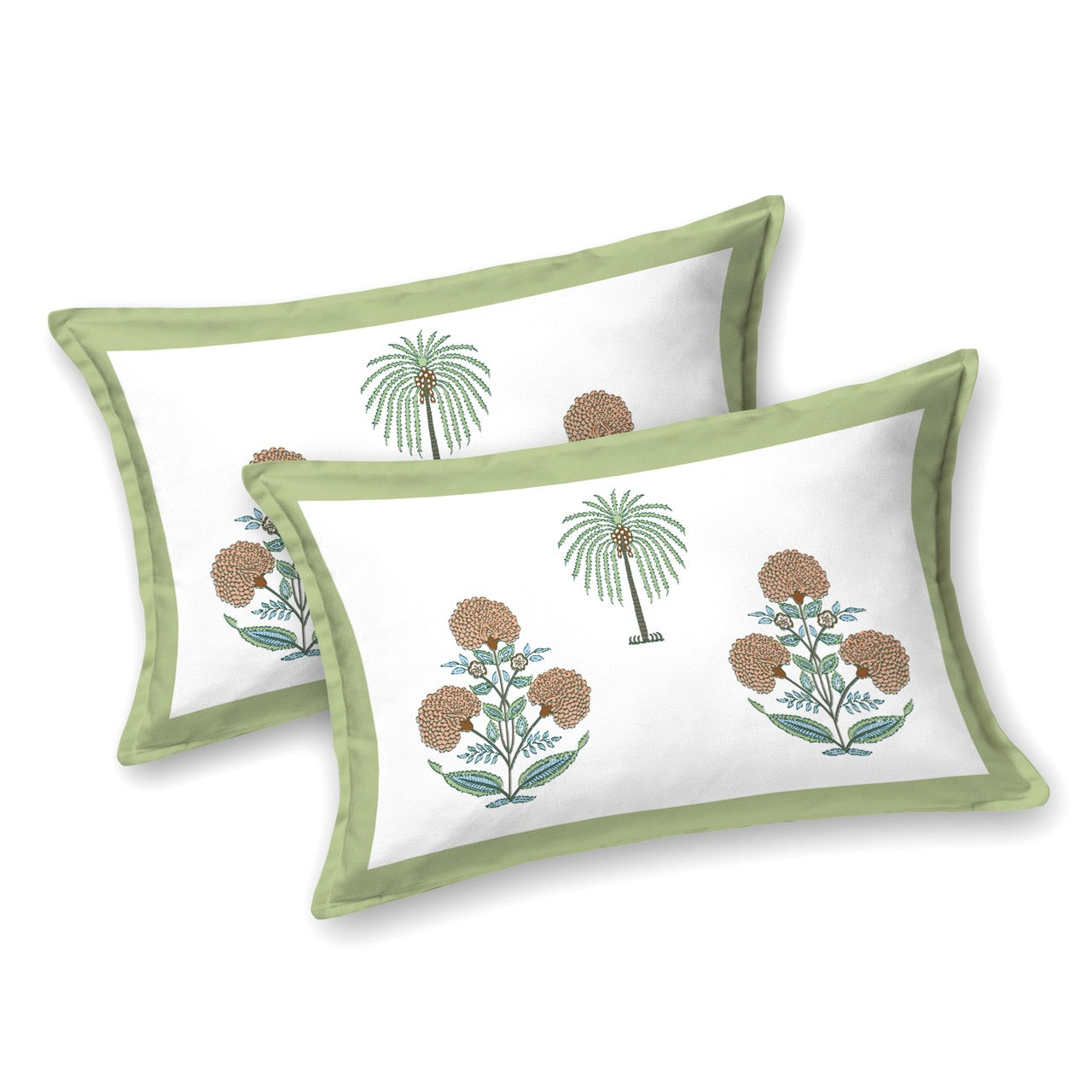 Green Heaven Hand Block Printed Cotton King Bedsheet Set | 90x108 | 240 TC