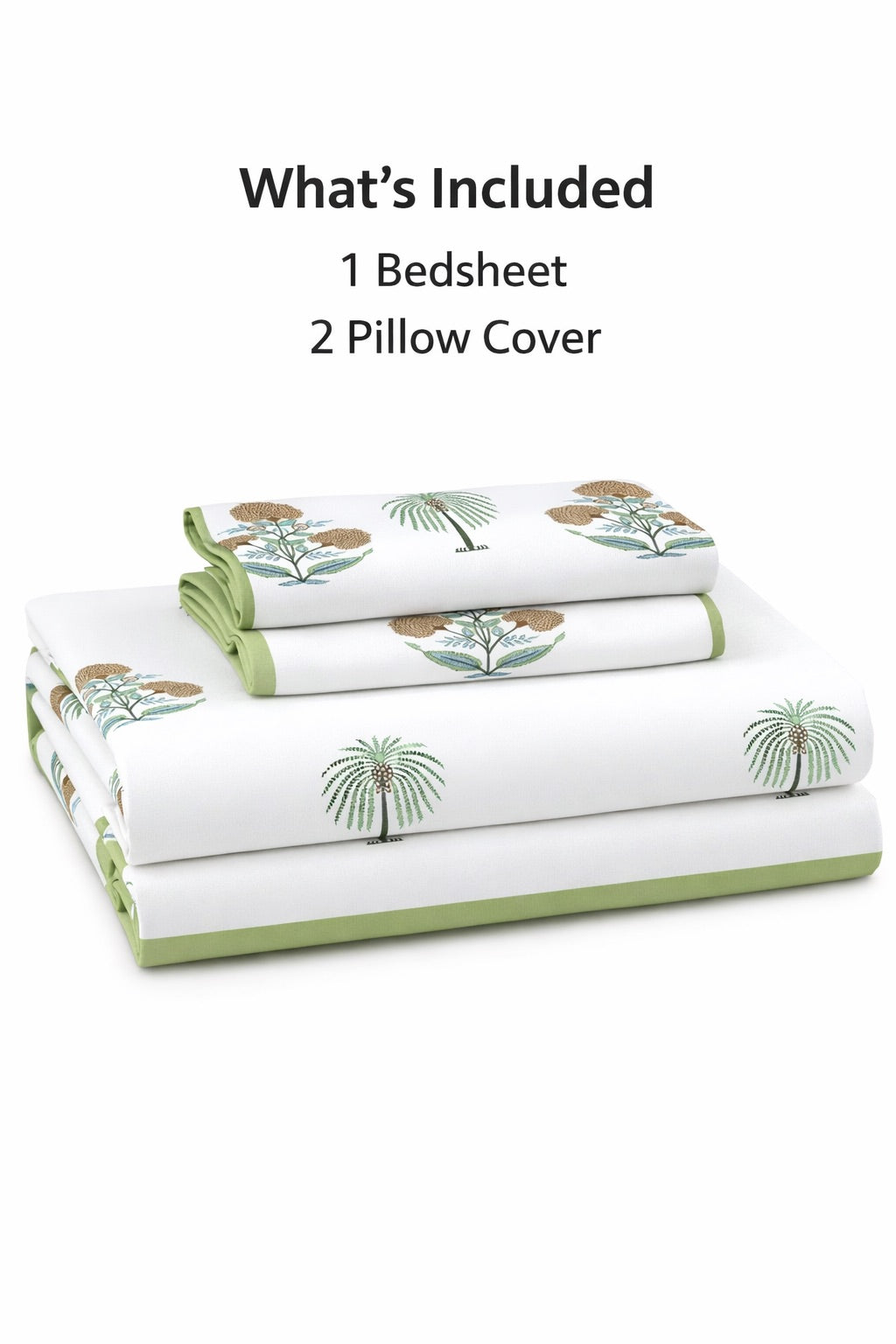 Green Heaven Hand Block Printed Cotton King Bedsheet Set | 90x108 | 240 TC