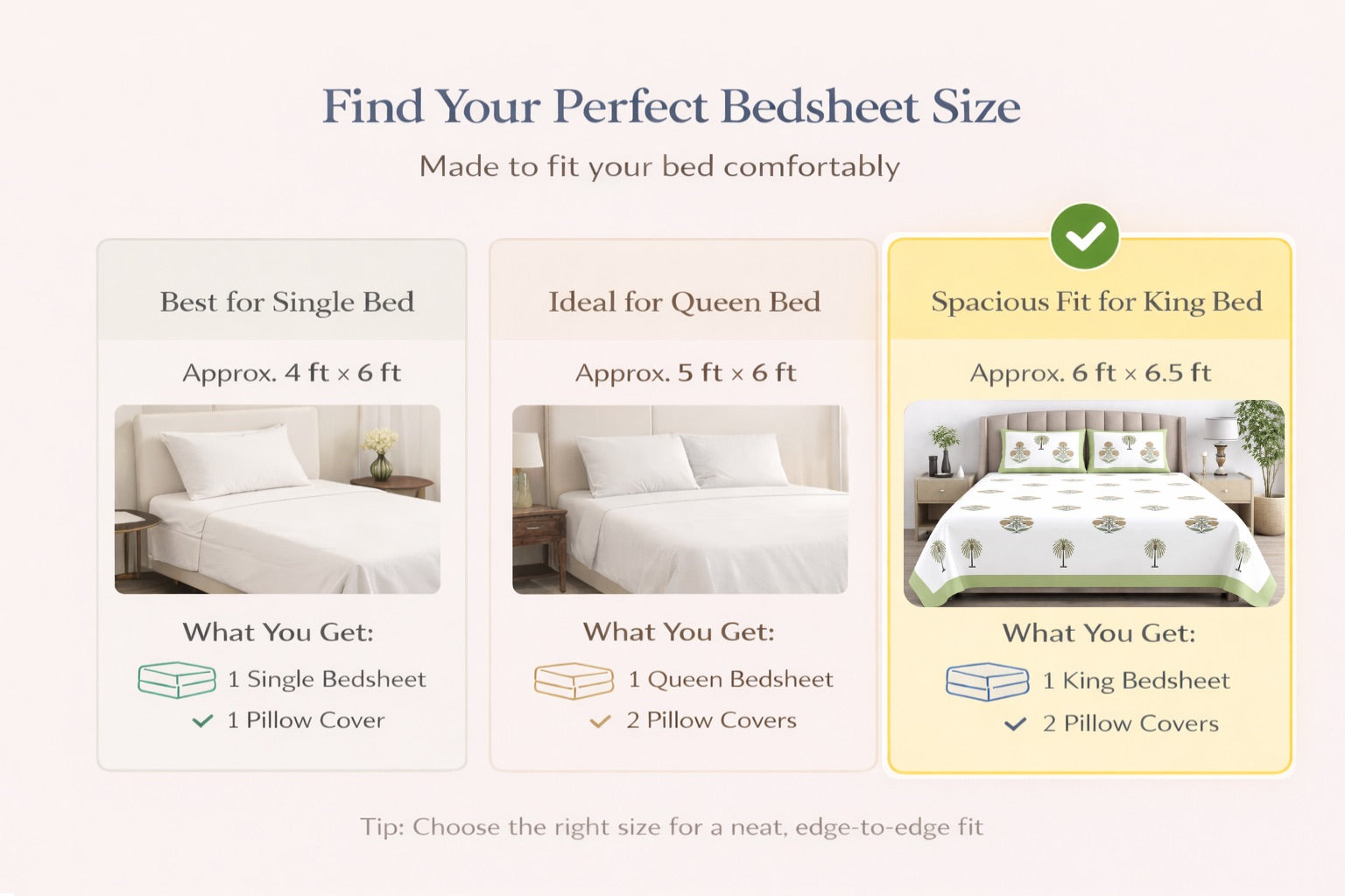 Green Heaven Hand Block Printed Cotton King Bedsheet Set | 90x108 | 240 TC