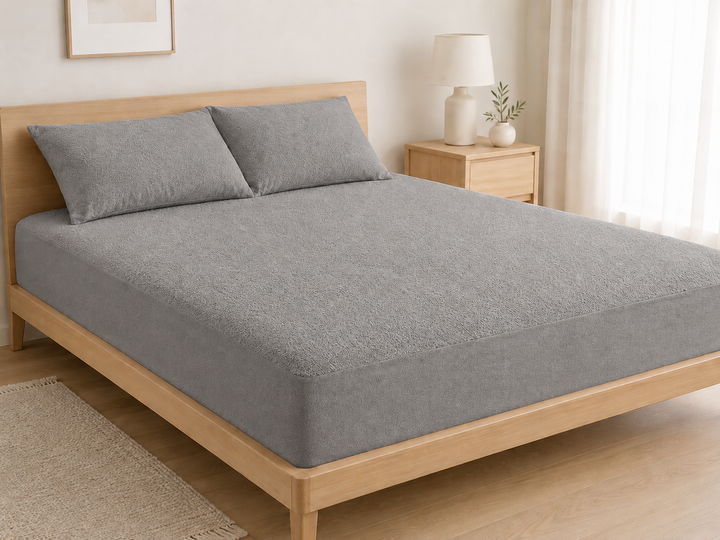 Water Proof Terry Cotton Feel Mattress Protector | Silver Grey | Machine Washable | Super Soft | Fits Mattress Upto 10 inches