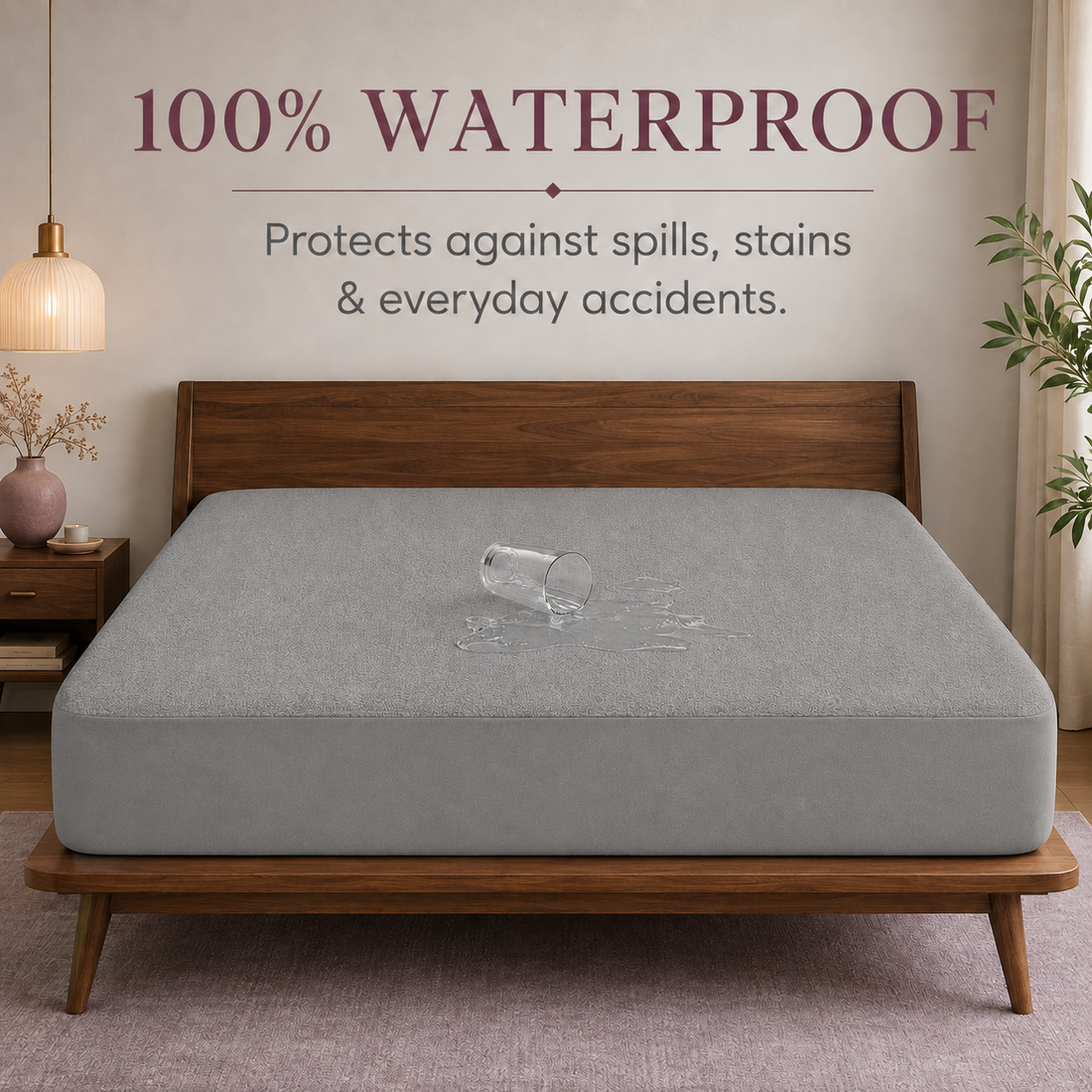 Water Proof Terry Cotton Feel Mattress Protector | Silver Grey | Machine Washable | Super Soft | Fits Mattress Upto 10 inches