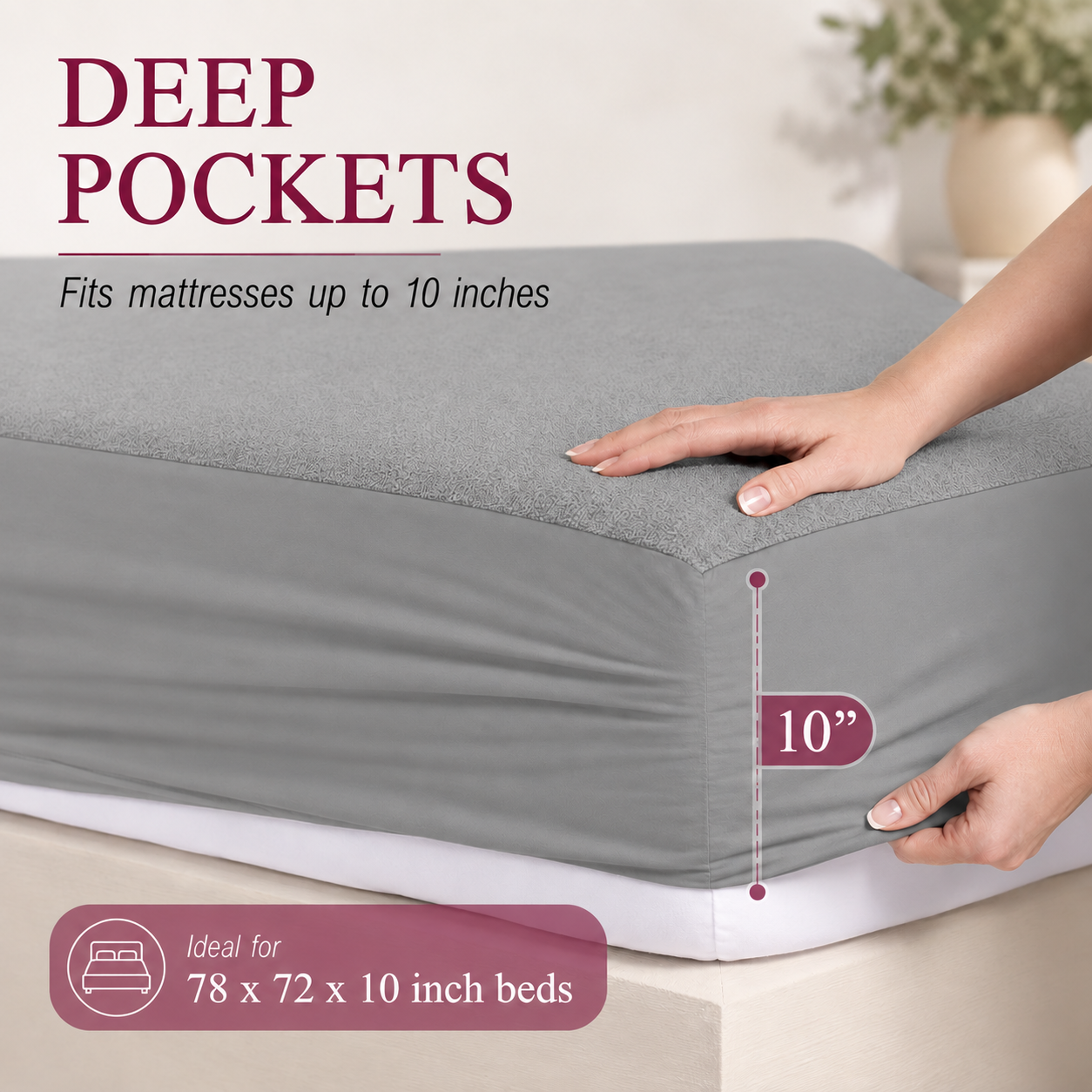 Water Proof Terry Cotton Feel Mattress Protector | Silver Grey | Machine Washable | Super Soft | Fits Mattress Upto 10 inches