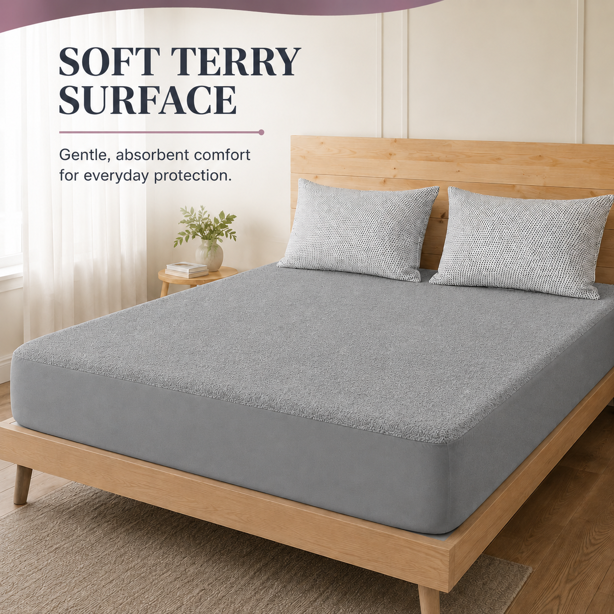 Water Proof Terry Cotton Feel Mattress Protector | Silver Grey | Machine Washable | Super Soft | Fits Mattress Upto 10 inches