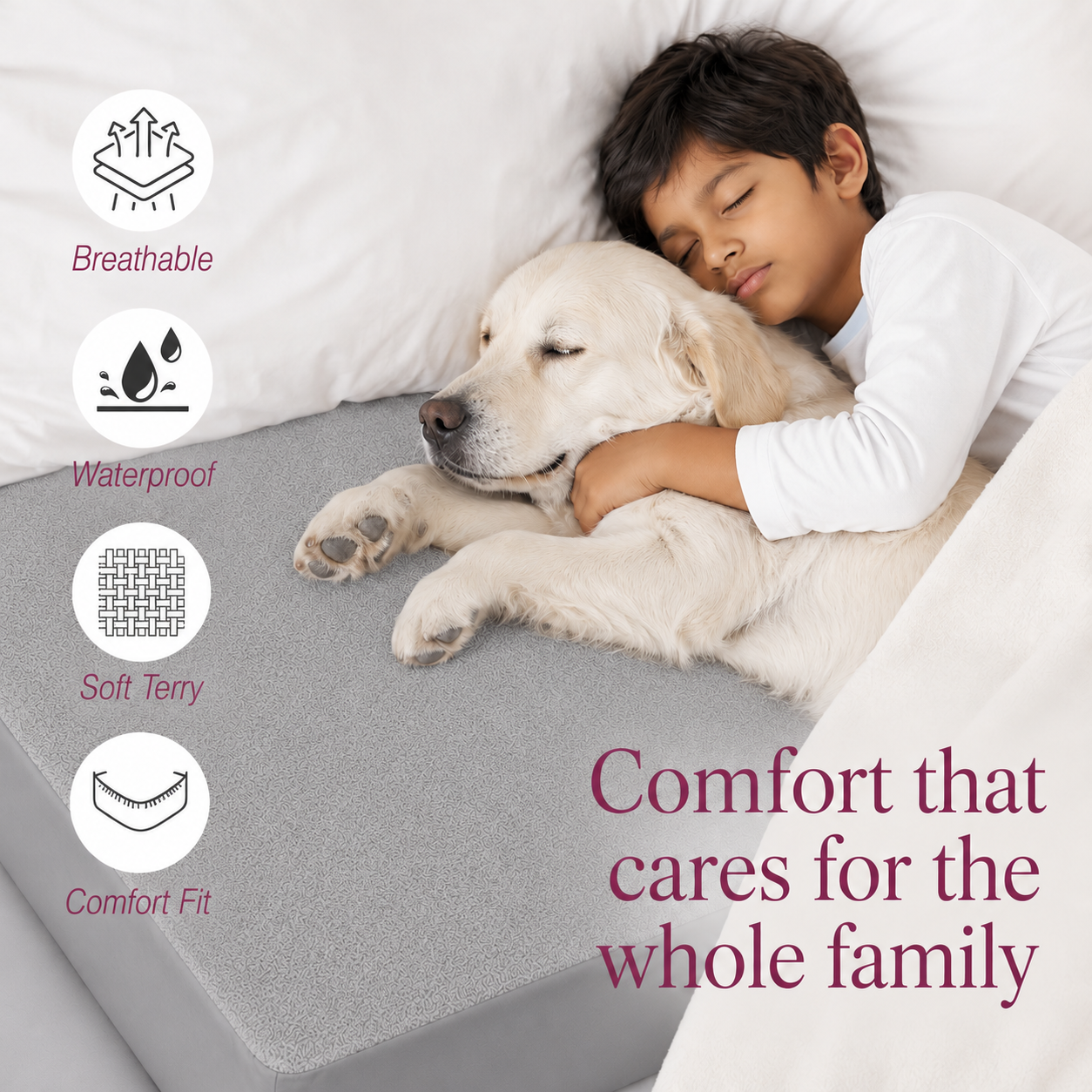 Water Proof Terry Cotton Feel Mattress Protector | Silver Grey | Machine Washable | Super Soft | Fits Mattress Upto 10 inches