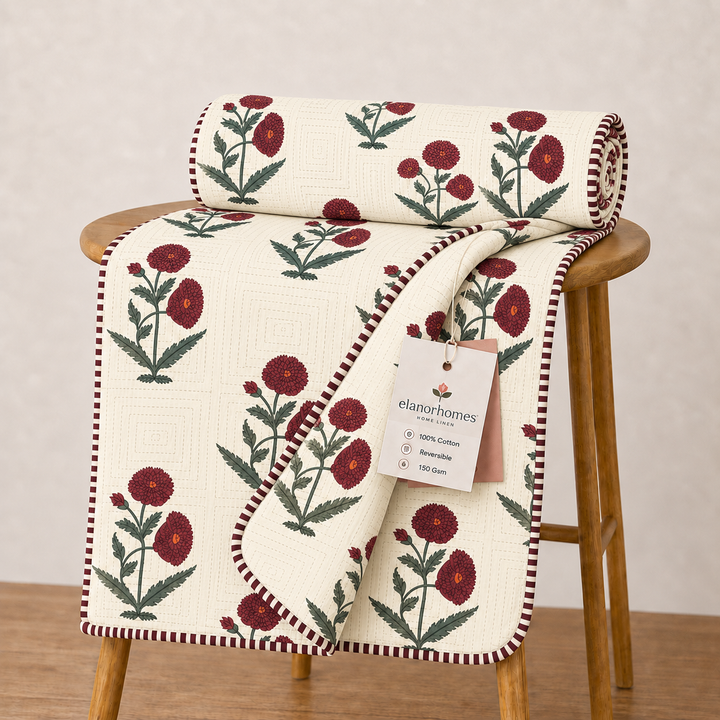 Hand Block Printed Gul-e-Rooh Cotton Dohar | 60x90 Lightweight Quilt