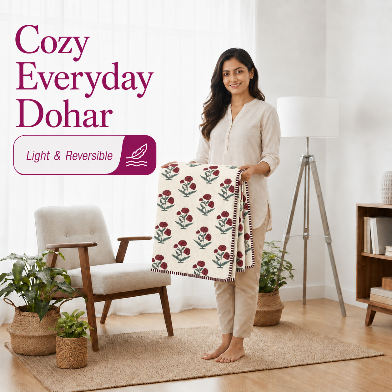 Hand Block Printed Gul-e-Rooh Cotton Dohar | 60x90 Lightweight Quilt