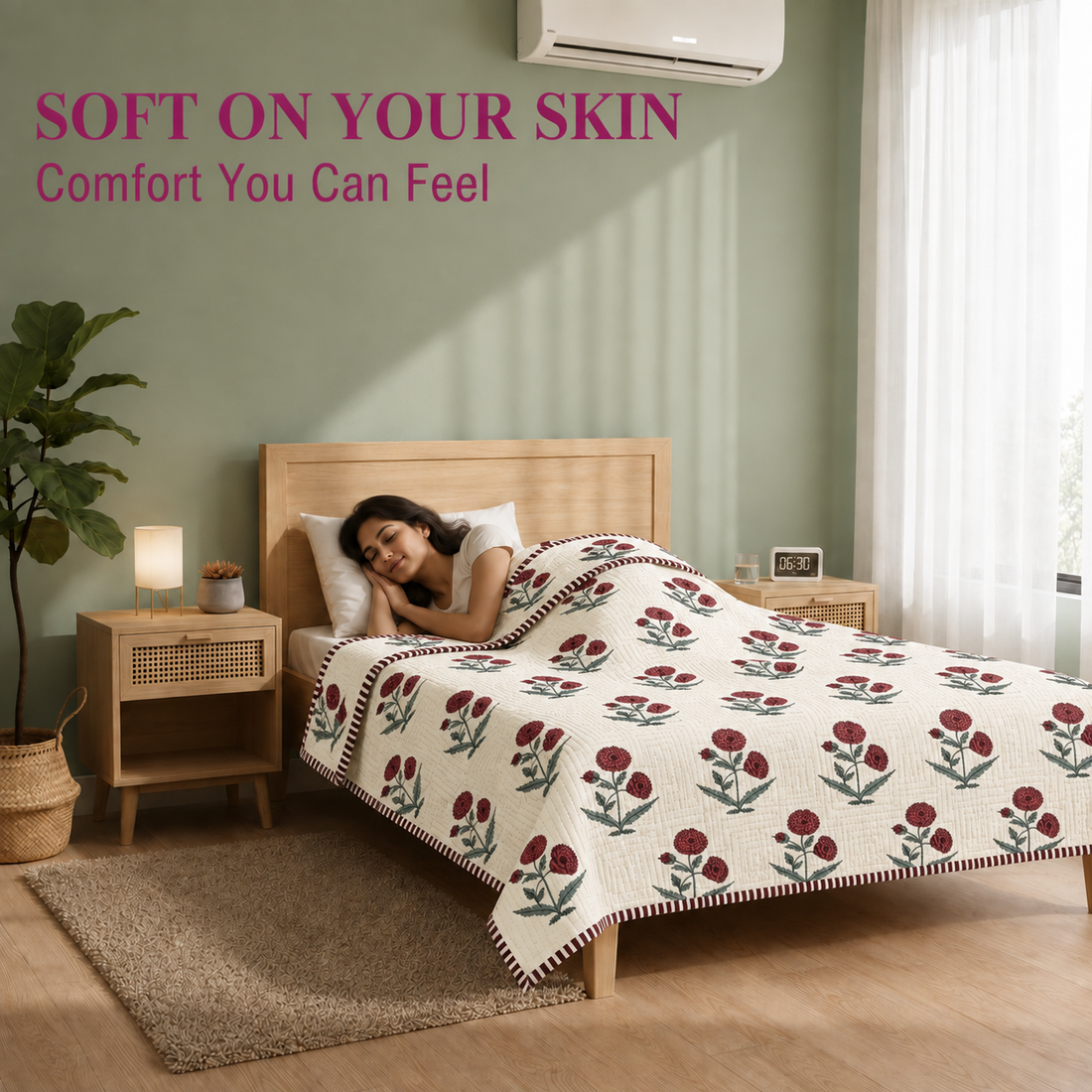 Hand Block Printed Gul-e-Rooh Cotton Dohar | 60x90 Lightweight Quilt