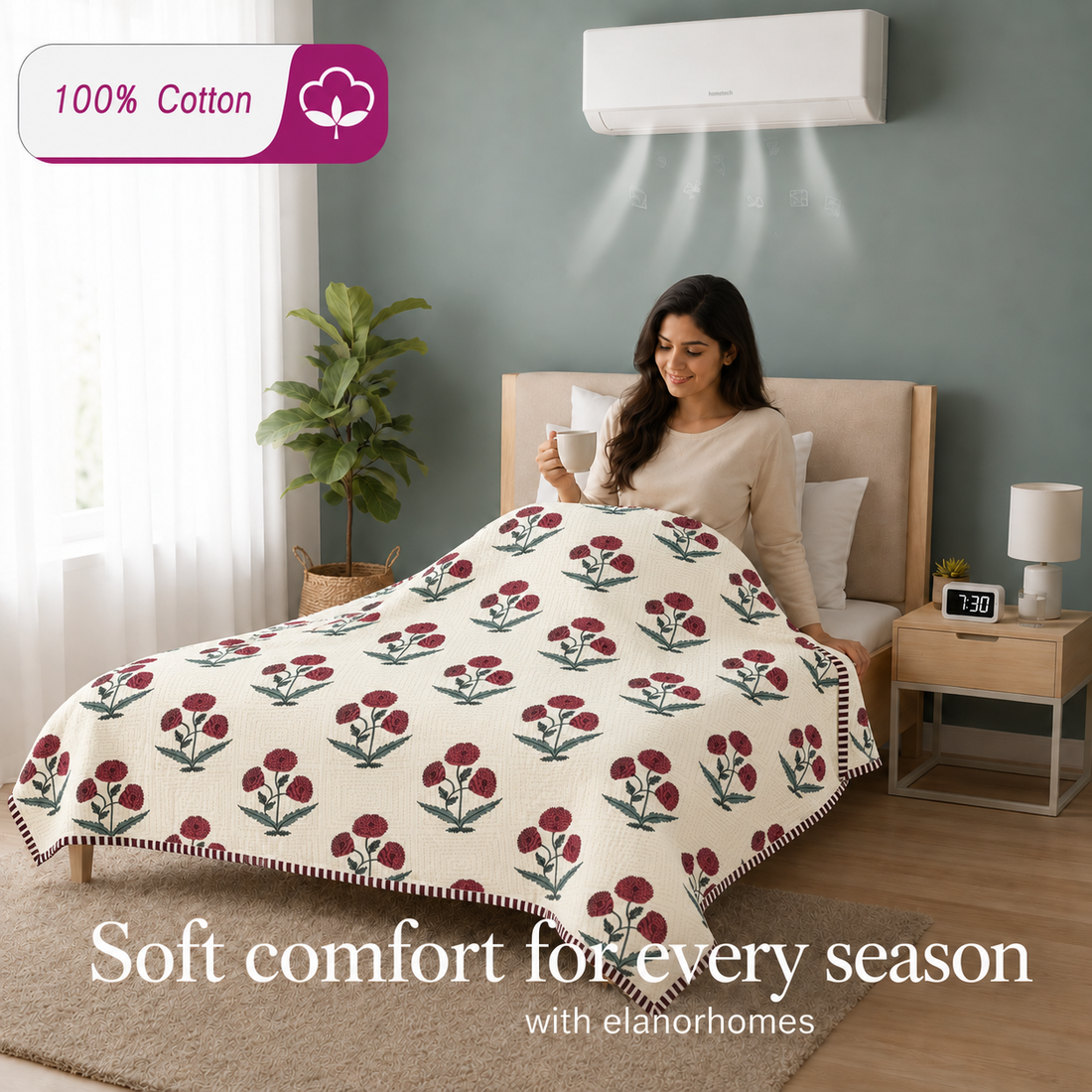Hand Block Printed Gul-e-Rooh Cotton Dohar | 60x90 Lightweight Quilt