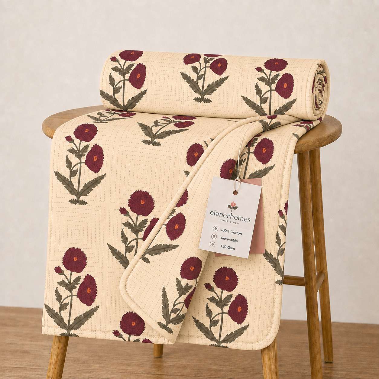 Hand Block Printed Gul-e-Sindoor Cotton Dohar | 60x90 Lightweight Quilt