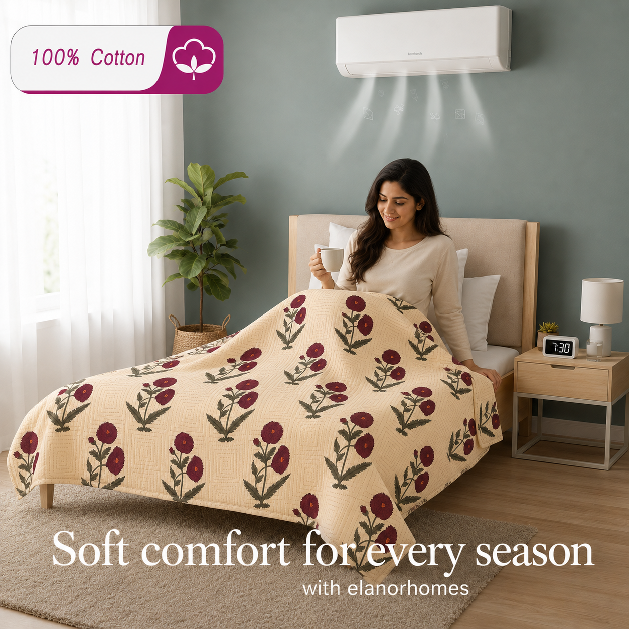 Hand Block Printed Gul-e-Sindoor Cotton Dohar | 60x90 Lightweight Quilt