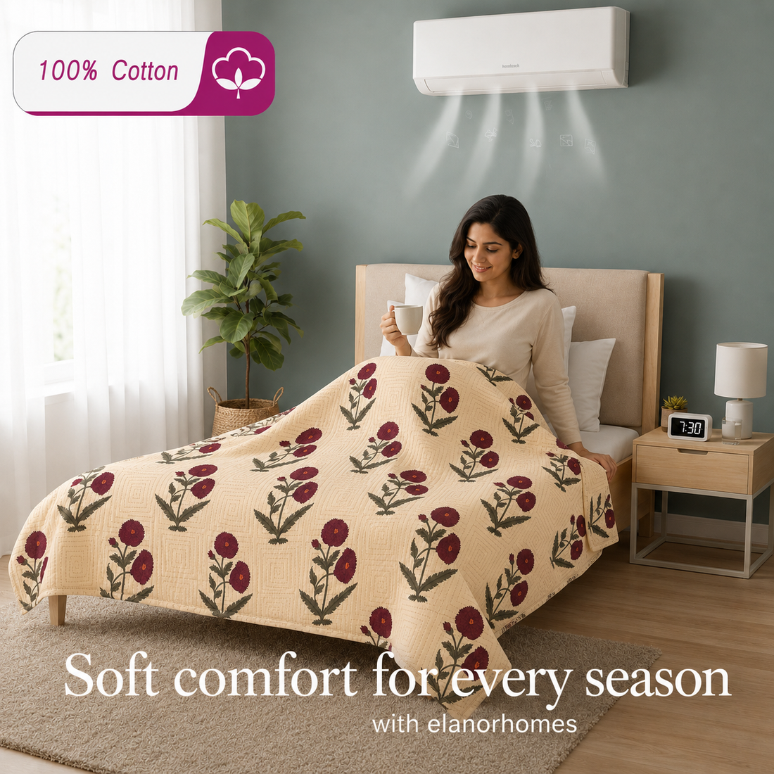 Hand Block Printed Gul-e-Sindoor Cotton Dohar | 60x90 Lightweight Quilt