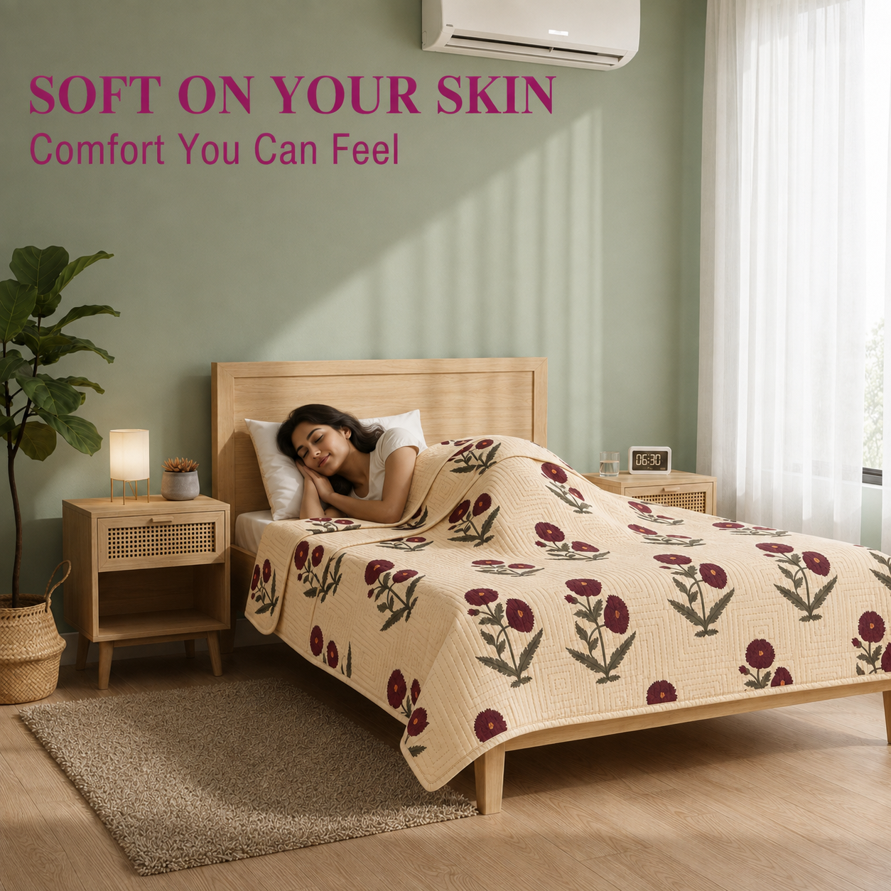 Hand Block Printed Gul-e-Sindoor Cotton Dohar | 60x90 Lightweight Quilt