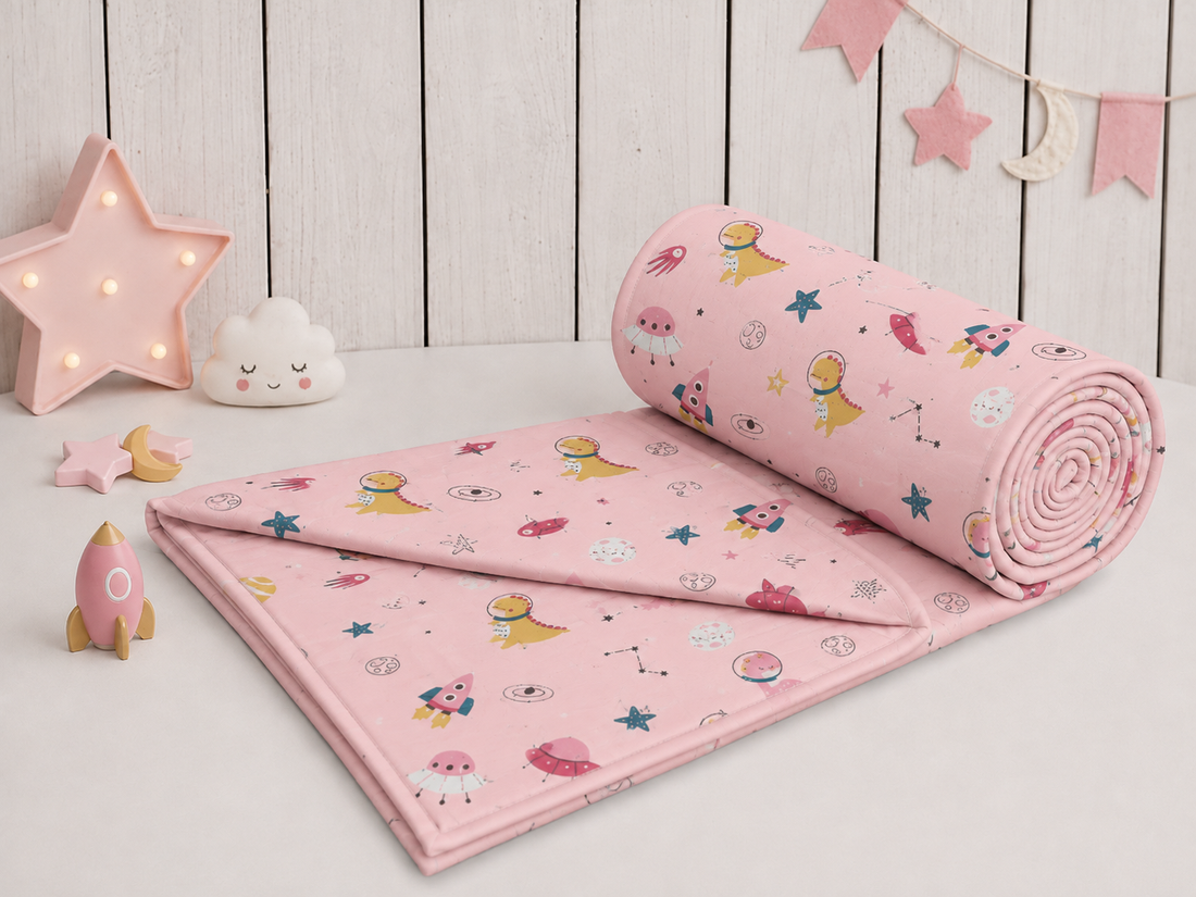 Hand Block Printed Gulabi Galaxy Cotton Dohar | 60x90 Lightweight Quilt