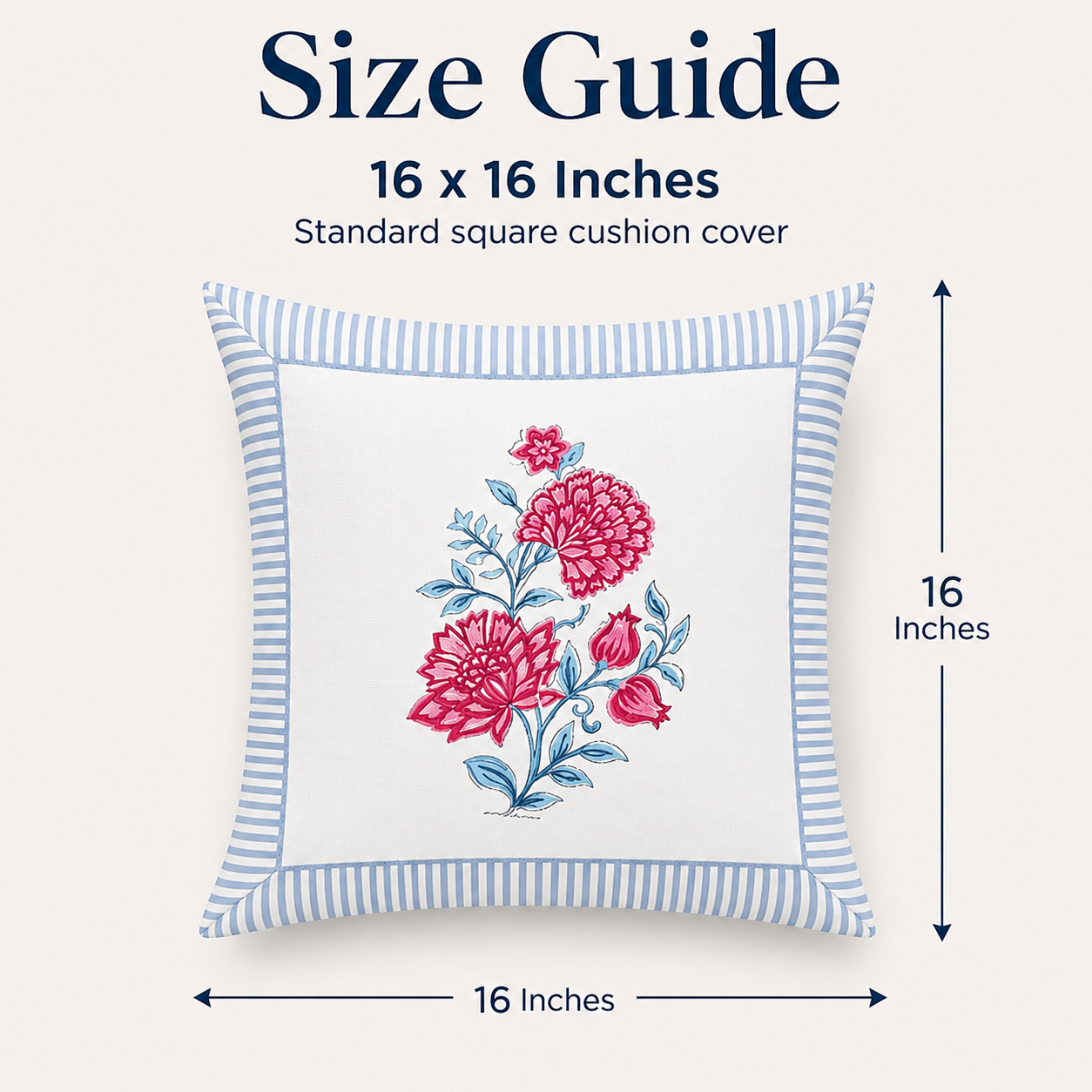 Gulabo Bloom Cushion Covers 16x16 Inches Pack of 2 | Jaipuri Hand Block Print Canvas Cotton Pillow Covers | Decorative Throw Cushion Cover Set