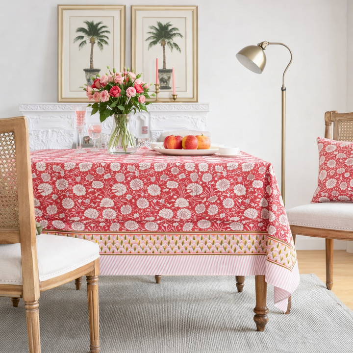 Gulnaar Hand Block Printed Cotton Table Cover I 6 Seater