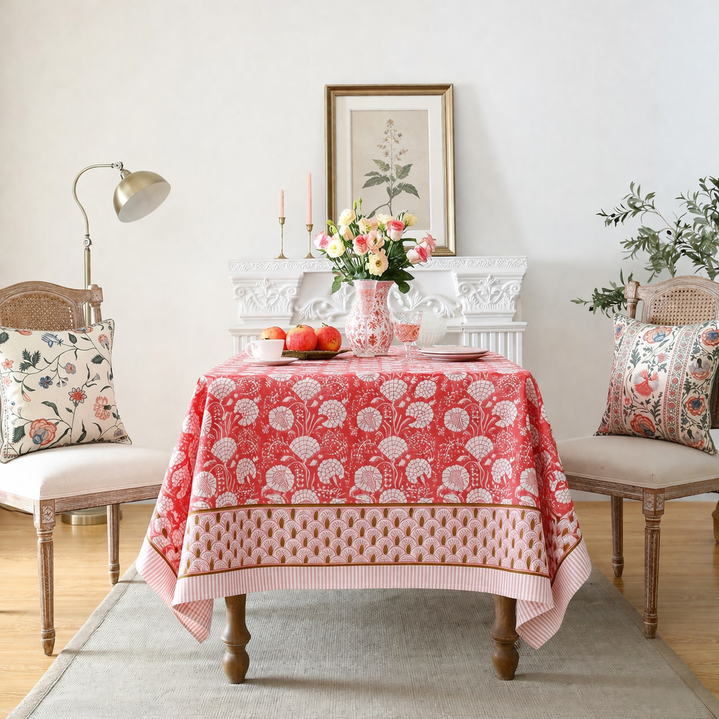 Gulnaar Hand Block Printed Cotton Table Cover I 6 Seater