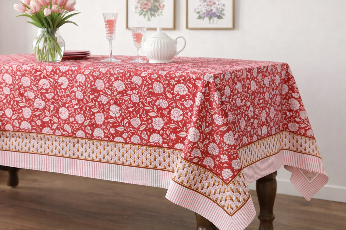 Gulnaar Hand Block Printed Cotton Table Cover I 6 Seater