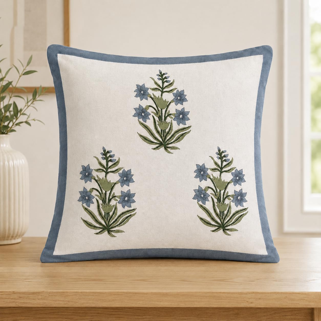 Gulnaar Bloom Cushion Covers 16x16 Inches Pack of 5 | Jaipuri Hand Block Print Cotton Pillow Covers | Soft 300 TC Decorative Throw Cushion Cover Set