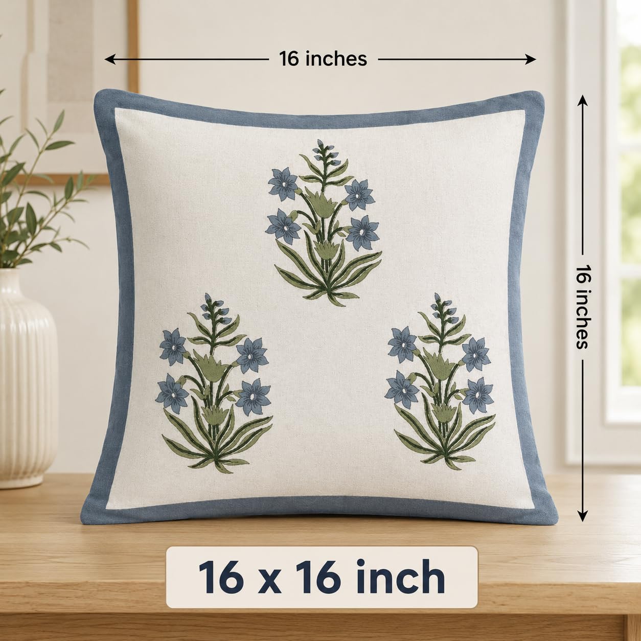 Gulnaar Bloom Cushion Covers 16x16 Inches Pack of 5 | Jaipuri Hand Block Print Cotton Pillow Covers | Soft 300 TC Decorative Throw Cushion Cover Set