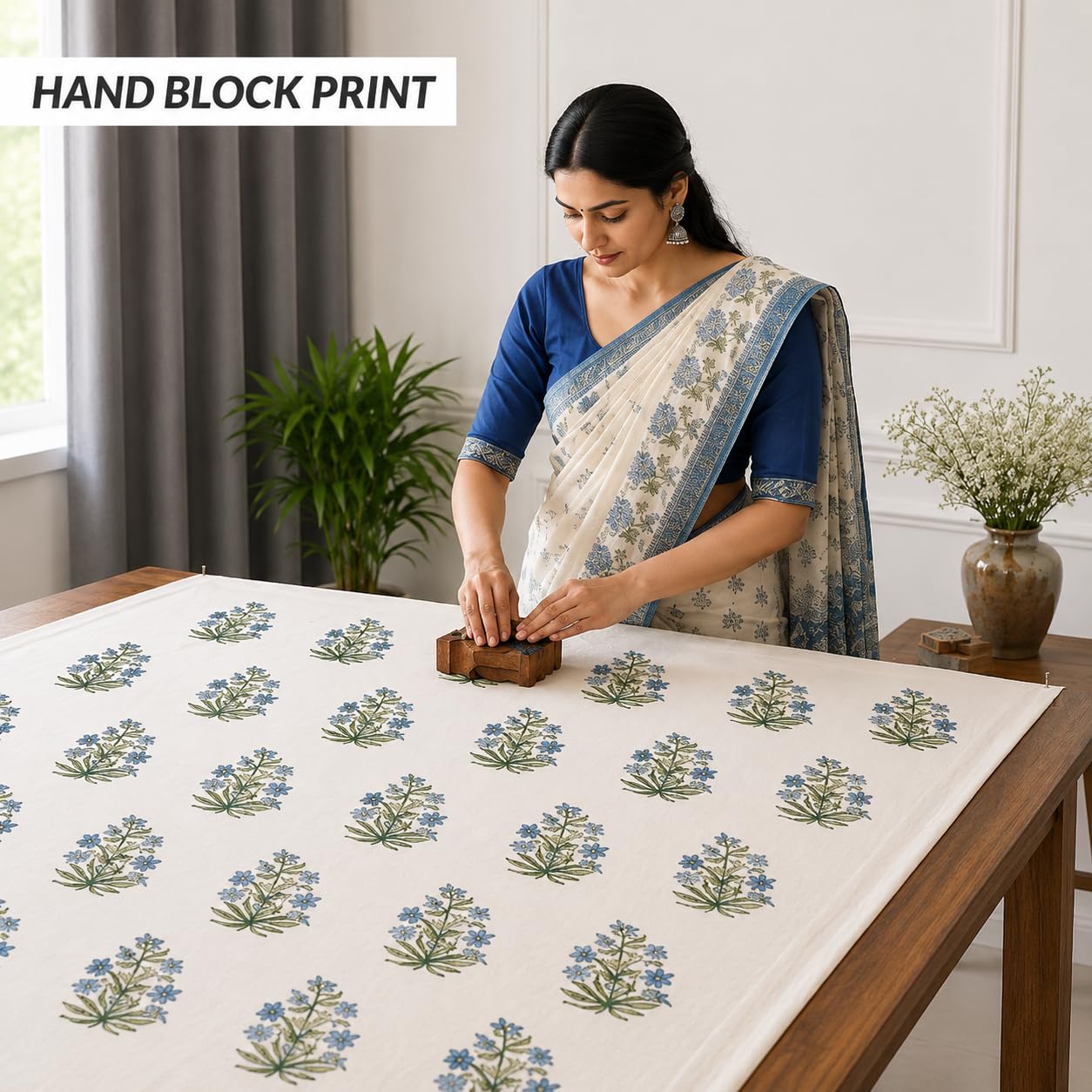 Gulnaar Bloom Cushion Covers 16x16 Inches Pack of 5 | Jaipuri Hand Block Print Cotton Pillow Covers | Soft 300 TC Decorative Throw Cushion Cover Set