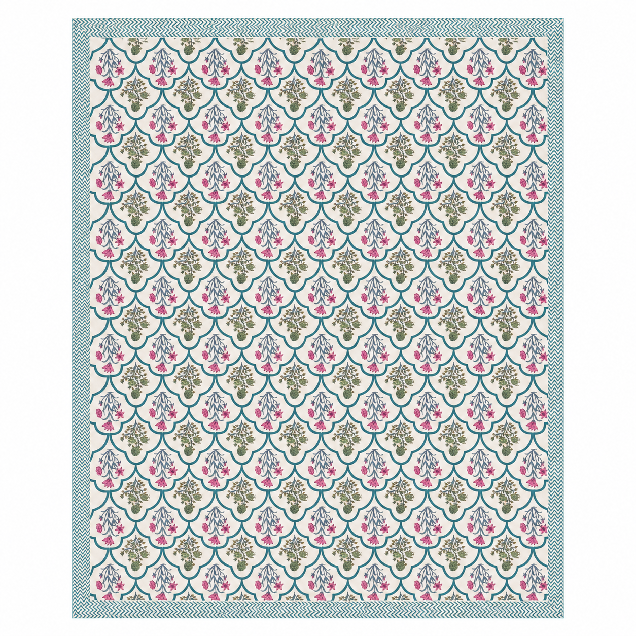 Gulshan Bagh Hand Block Printed Cotton Super King Bedsheet Set | 108×108 | 240 TC