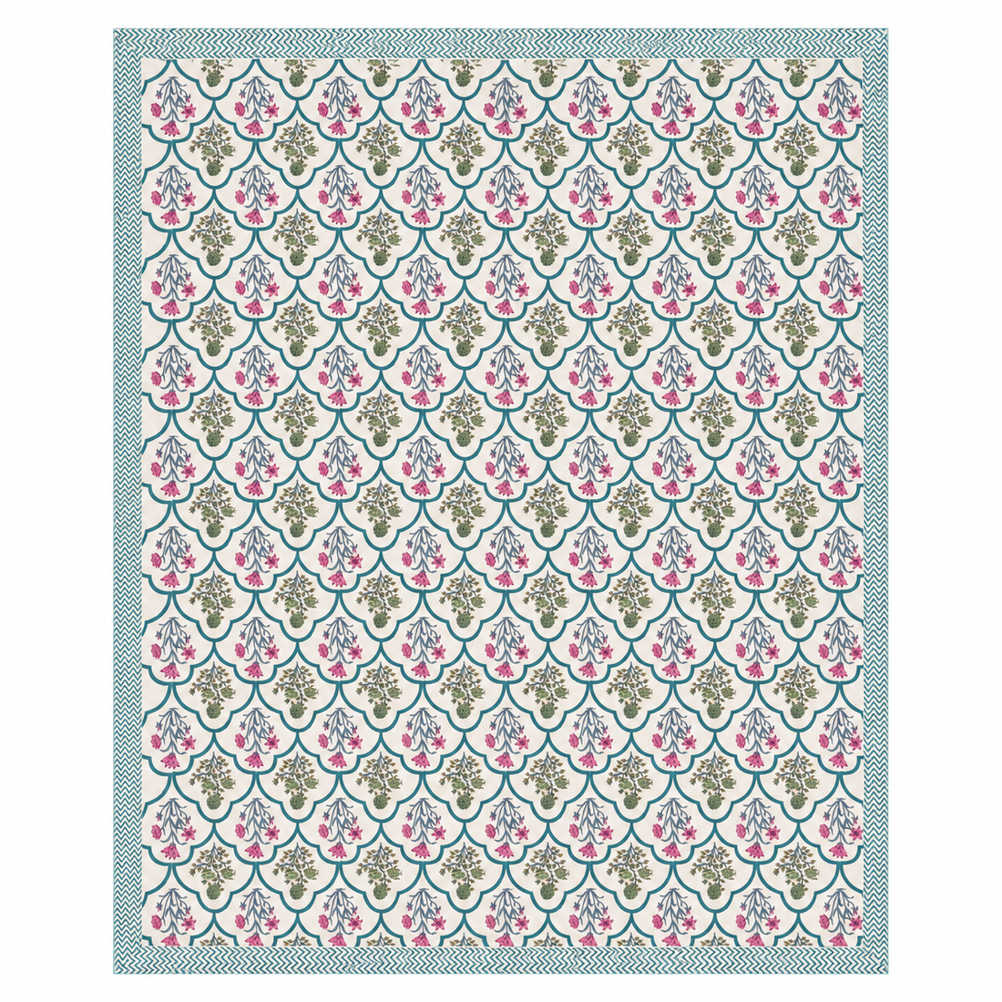 Gulshan Bagh Hand Block Printed Cotton Super King Bedsheet Set | 108×108 | 240 TC