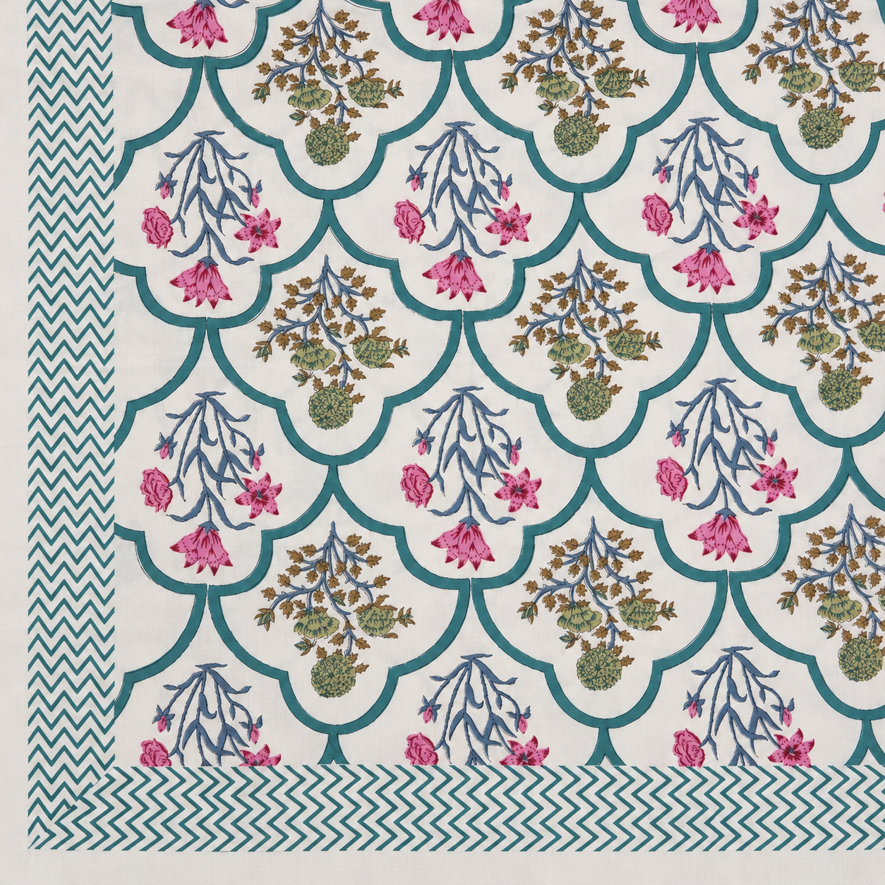Gulshan Bagh Hand Block Printed Cotton Super King Bedsheet Set | 108×108 | 240 TC