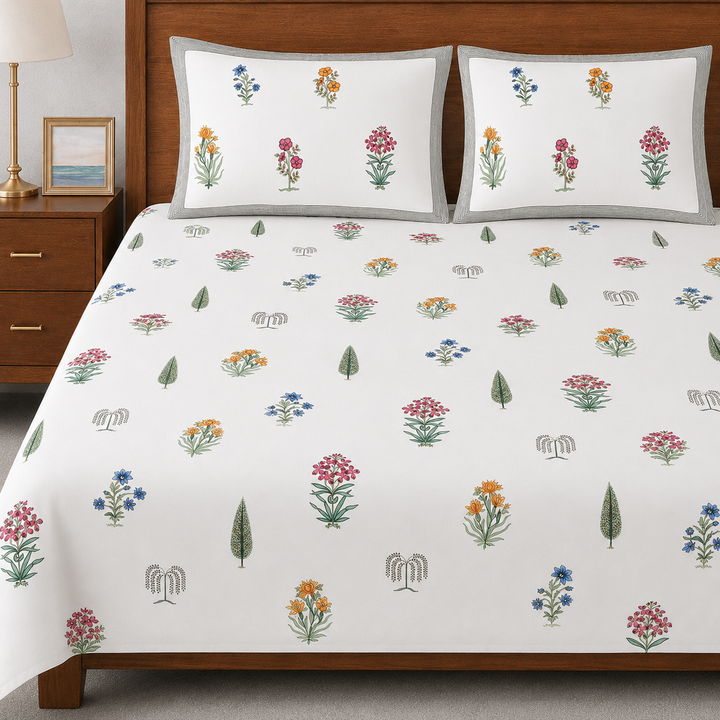 Gulzaar Hand Block Printed Cotton King Bedsheet Set