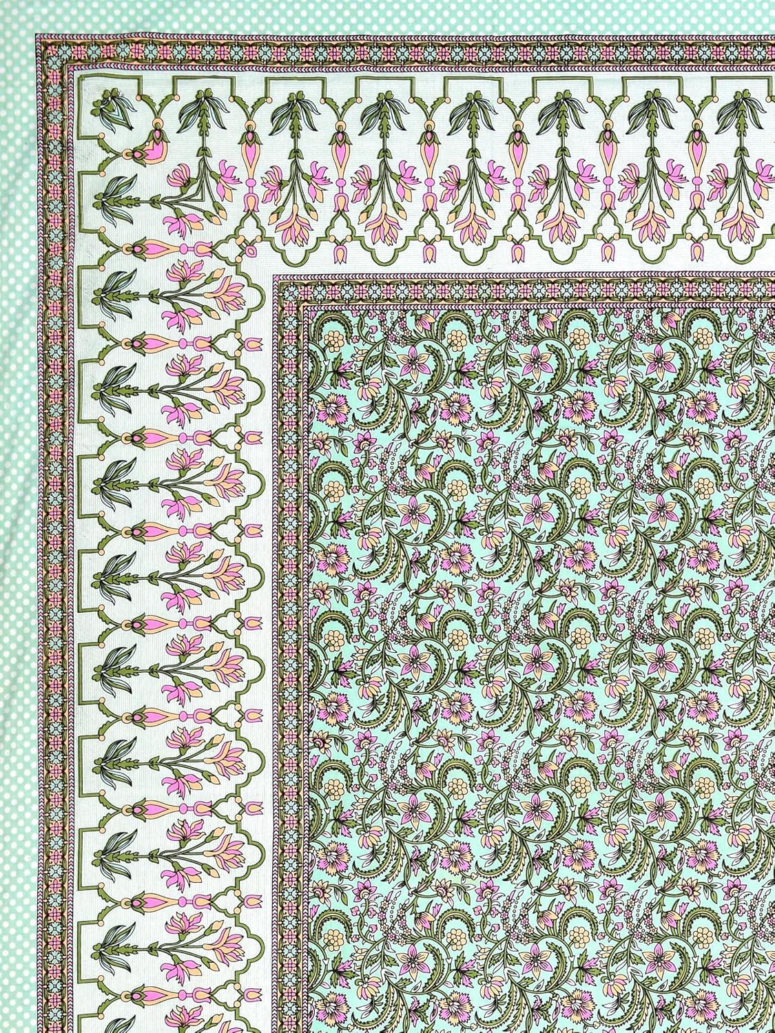 Jharokha Fulwari Jaal Hand Block Printed Cotton King Bedsheet Set | 90x108 | 240 TC