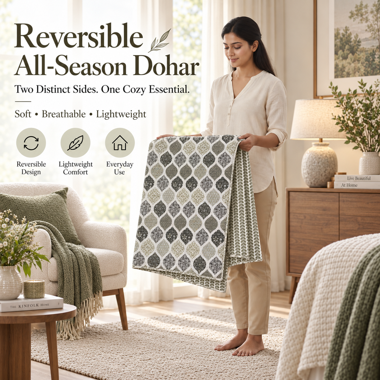 Hand Block Printed Jugal Cotton Dohar | 60x90 Lightweight Quilt
