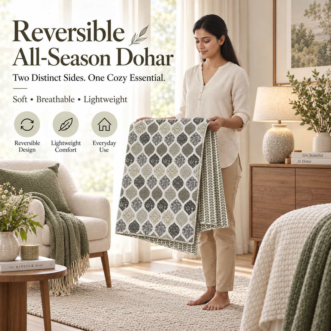 Hand Block Printed Jugal Cotton Dohar | 60x90 Lightweight Quilt