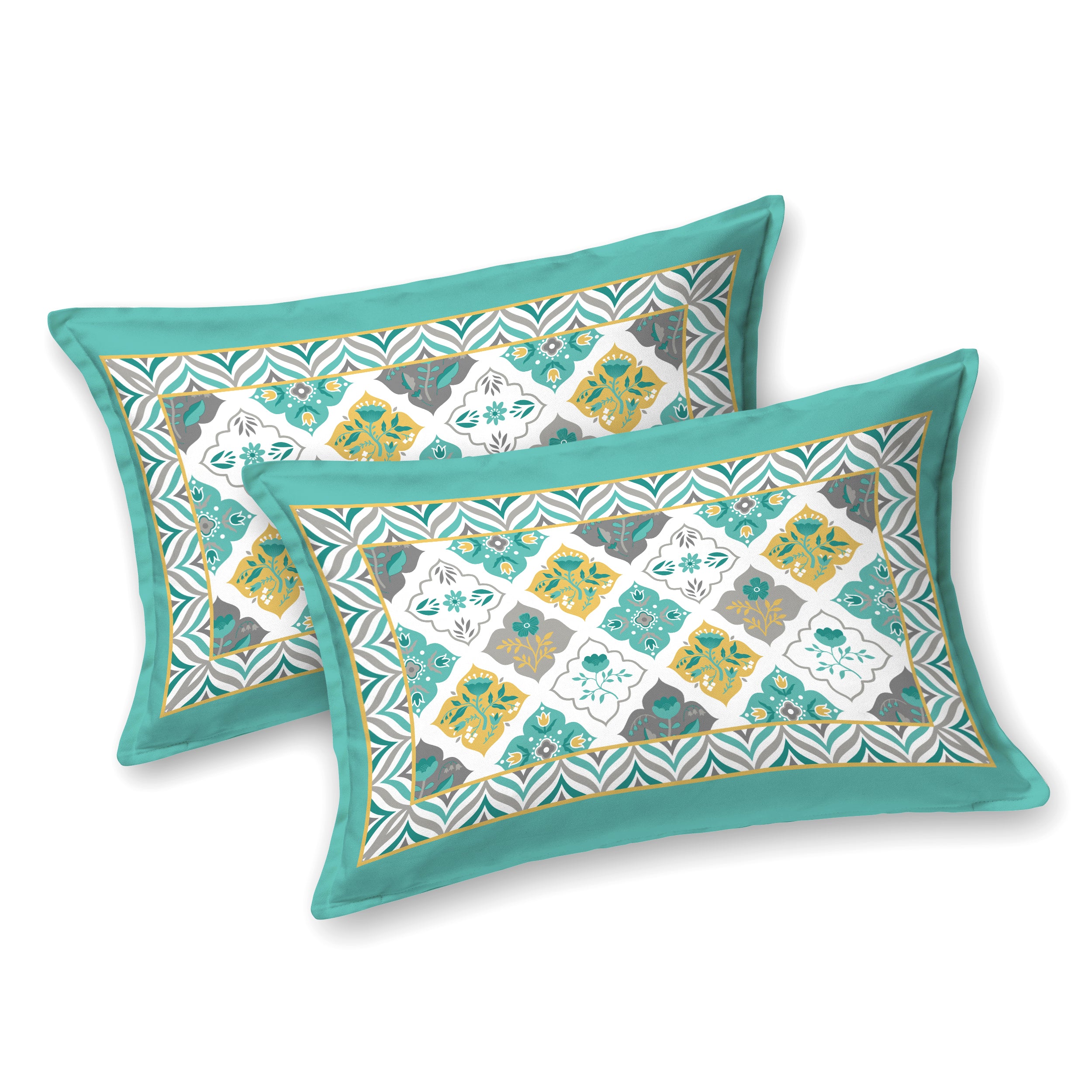 Emerald Jaal Hand Block Printed Cotton King Bedsheet Set | 90×108 | 240 TC