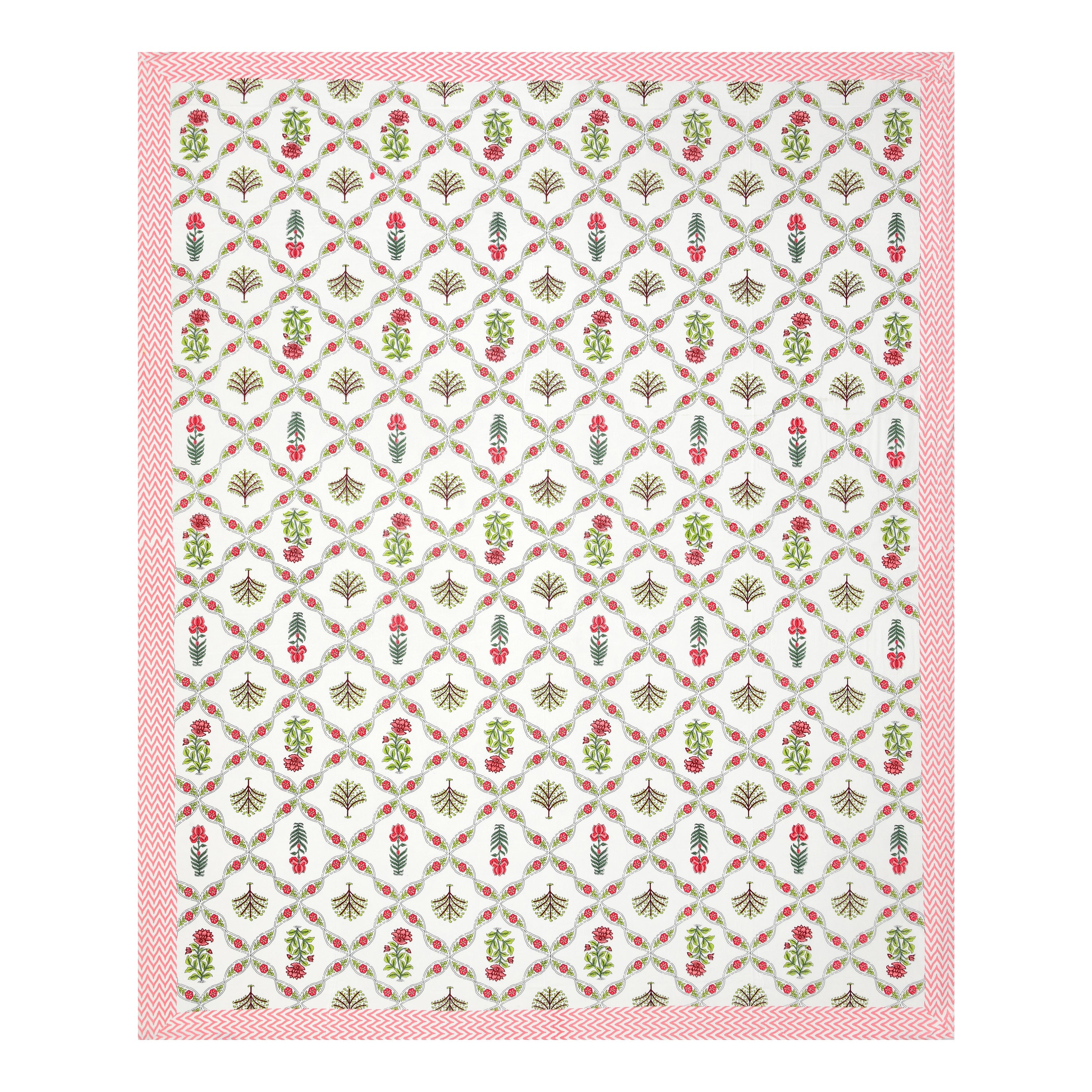 Rajasi Jaal Hand Block Printed Cotton King Bedsheet Set | 90×108 | 240 TC