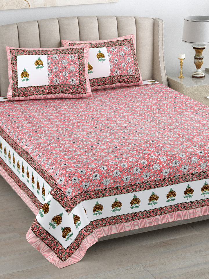 Gulabi Baagh Hand Block Printed Cotton King Bedsheet Set | 90×108 | 240 TC