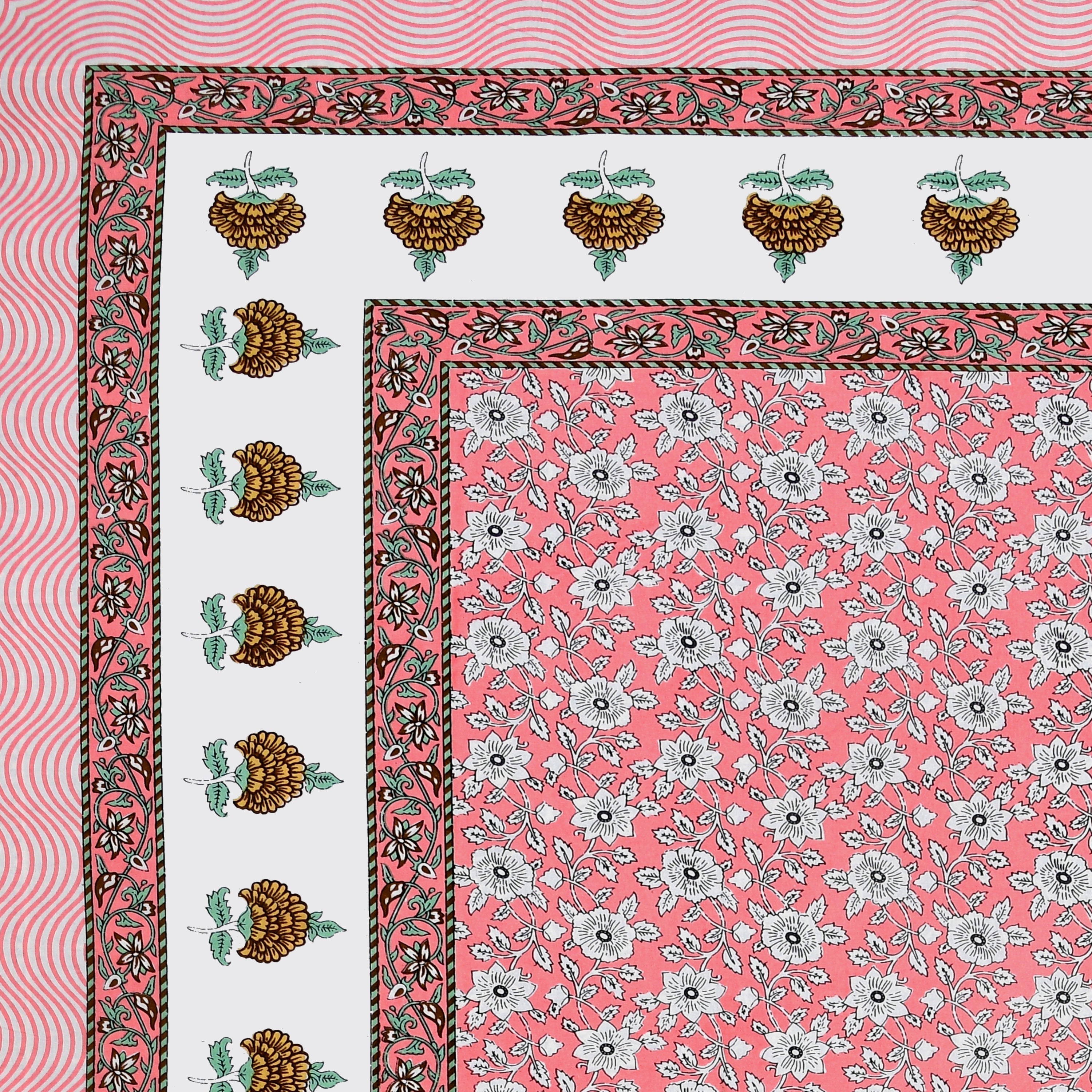 Gulabi Baagh Hand Block Printed Cotton King Bedsheet Set | 90×108 | 240 TC