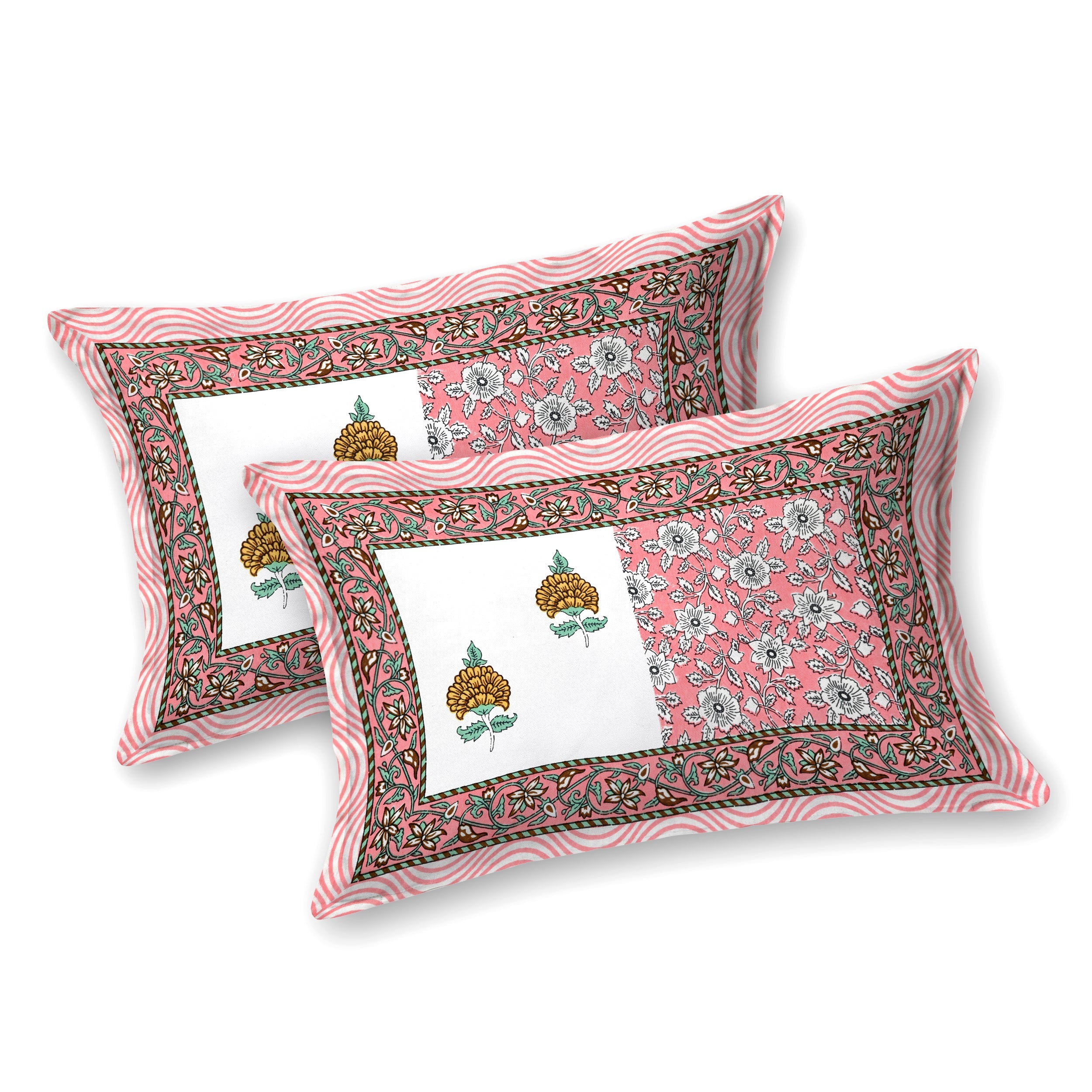 Gulabi Baagh Hand Block Printed Cotton King Bedsheet Set | 90×108 | 240 TC