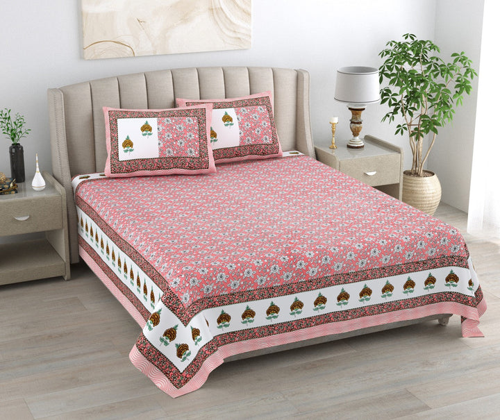 Gulabi Baagh Hand Block Printed Cotton King Bedsheet Set