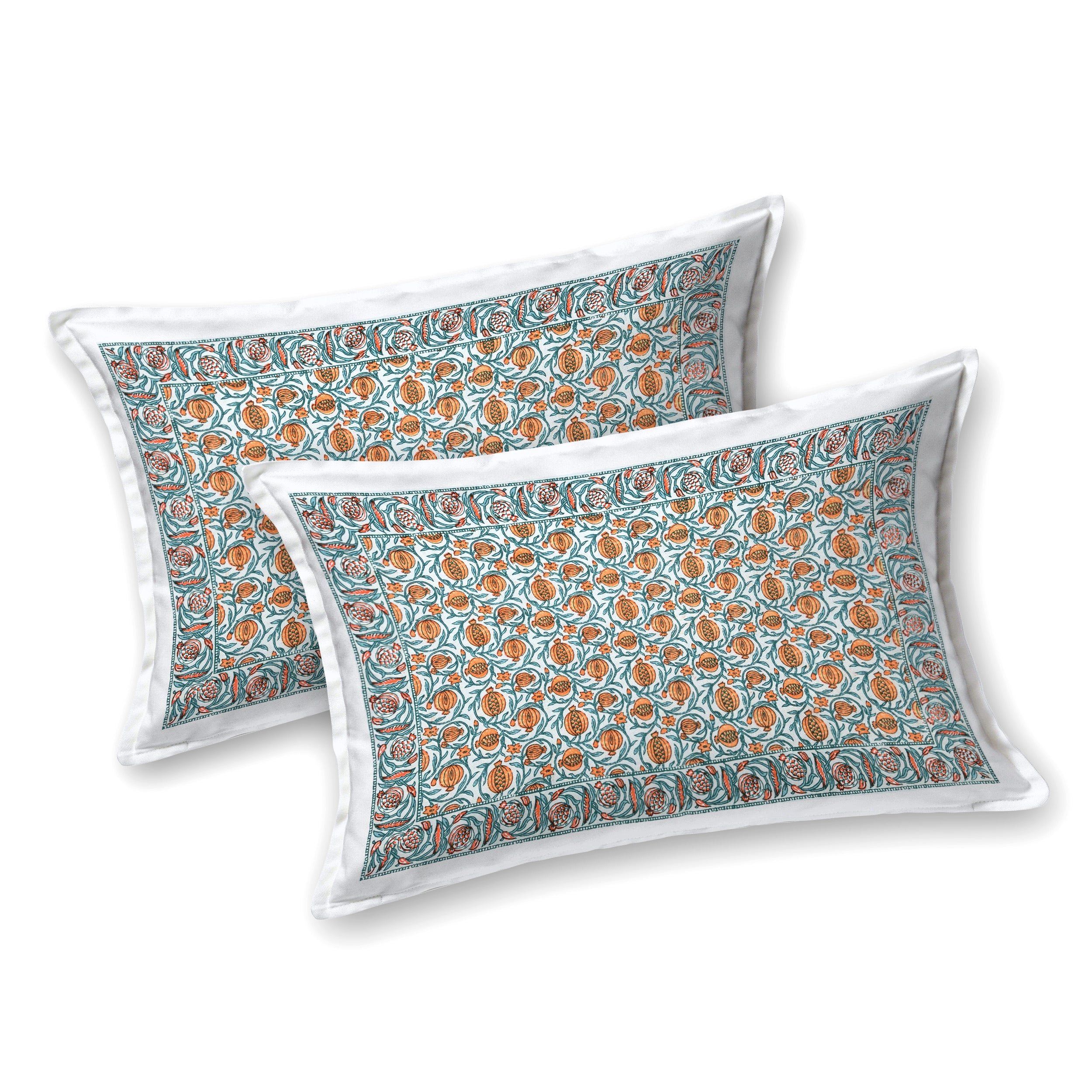 Narangi Buta Hand Block Printed Cotton King Bedsheet Set | 90×108 | 240 TC