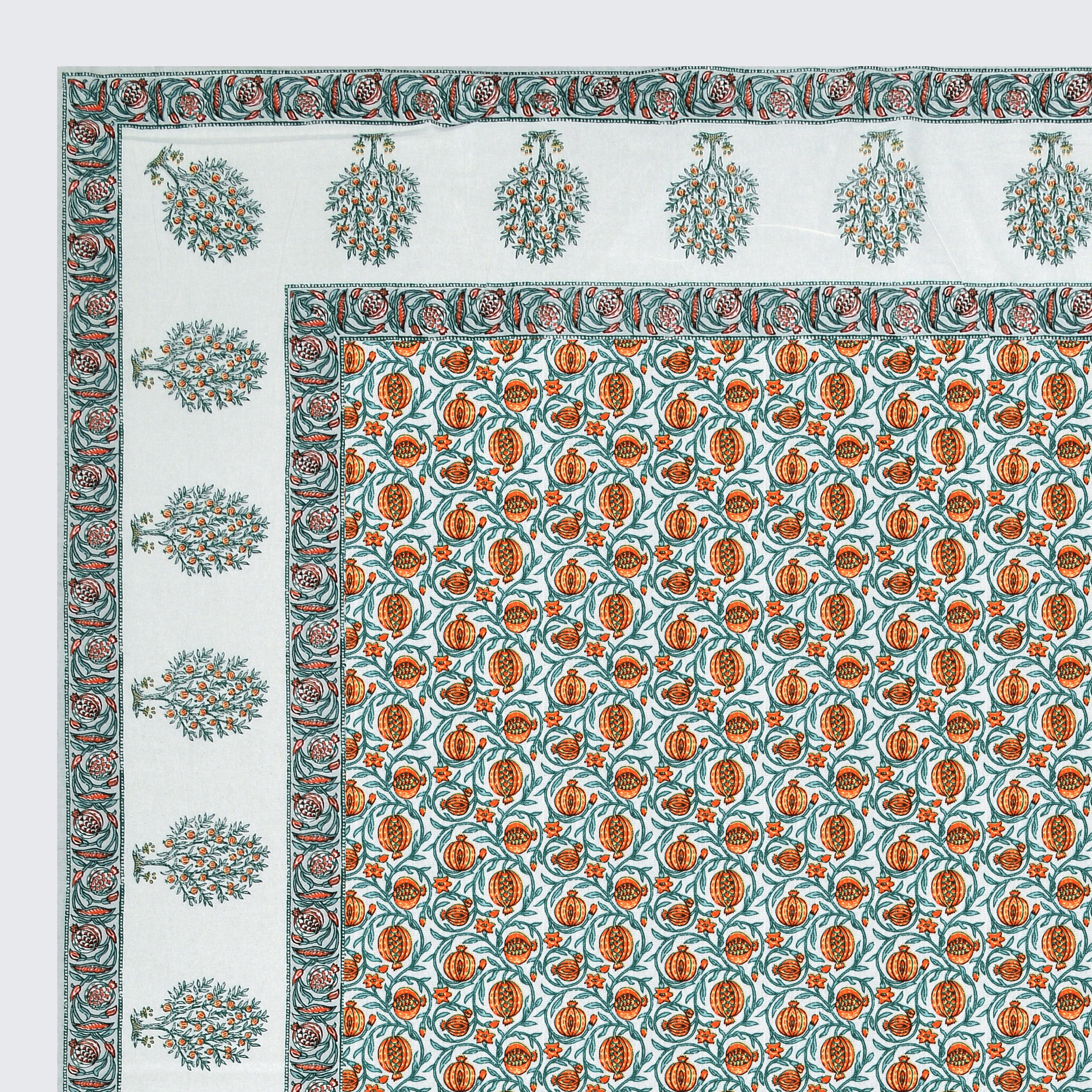 Narangi Buta Hand Block Printed Cotton King Bedsheet Set | 90×108 | 240 TC