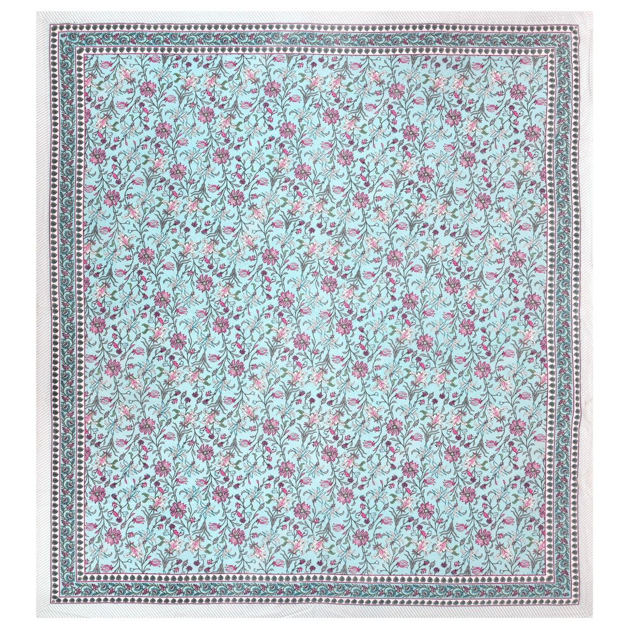 Aqua pink Hand Block Printed Cotton King Bedsheet Set | 90×108 | 240 TC