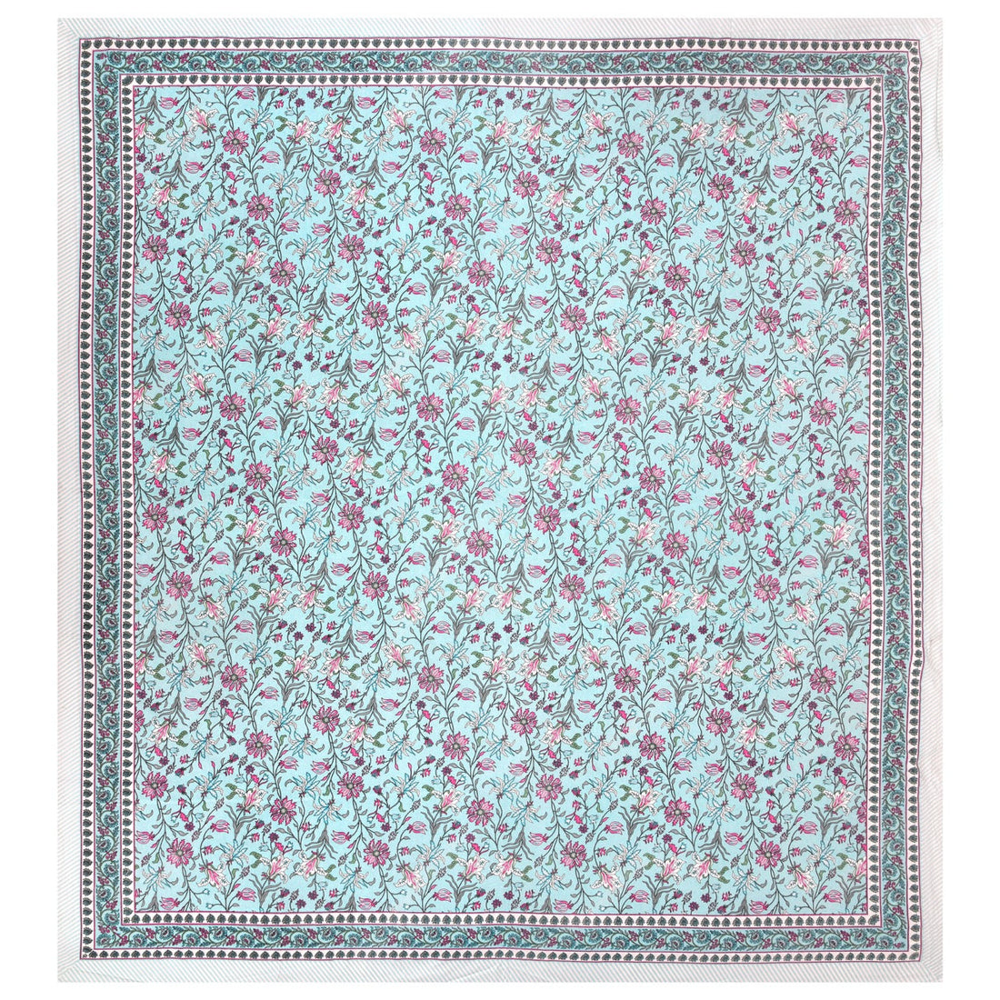 Aqua pink Hand Block Printed Cotton King Bedsheet Set | 90×108 | 240 TC