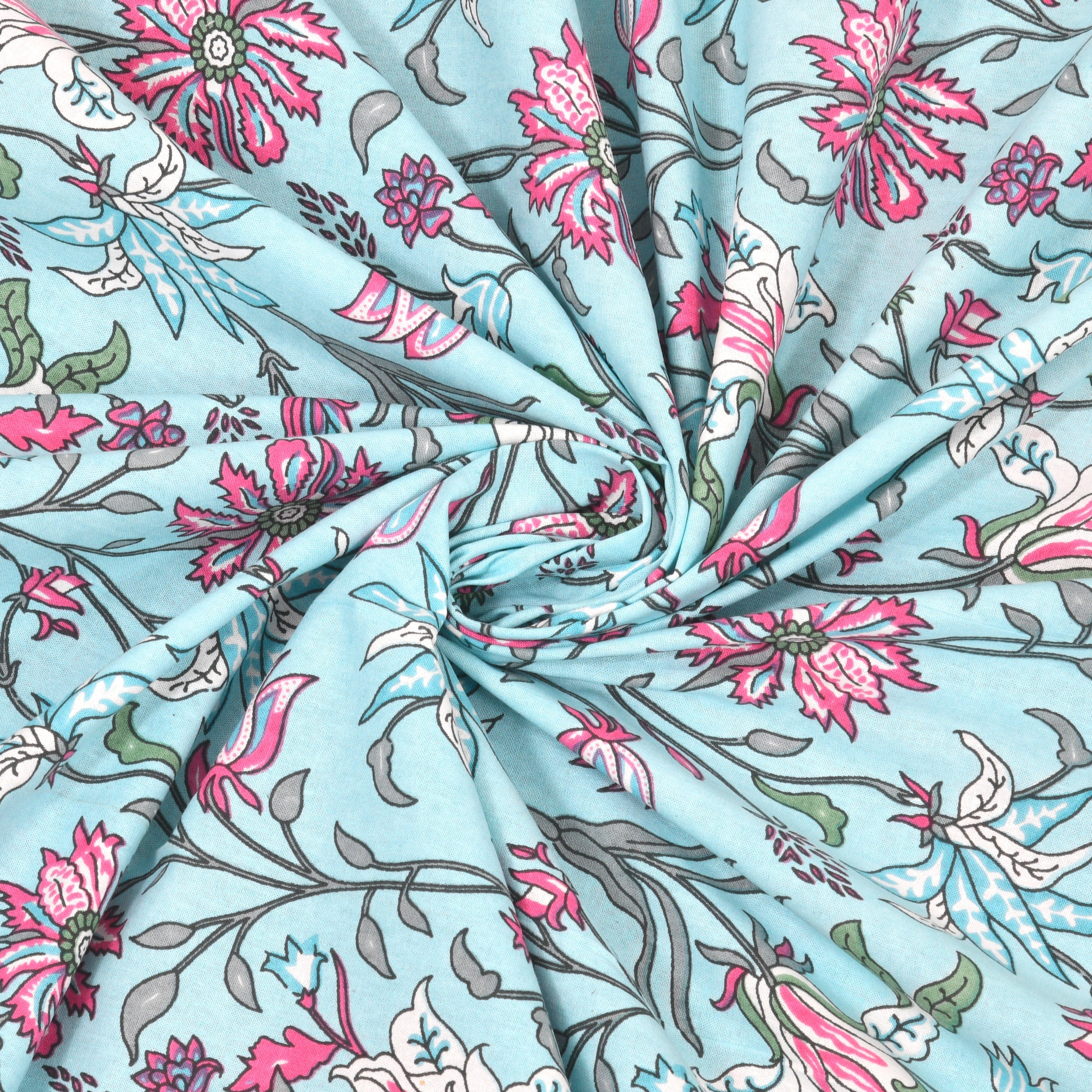 Aqua pink Hand Block Printed Cotton King Bedsheet Set | 90×108 | 240 TC