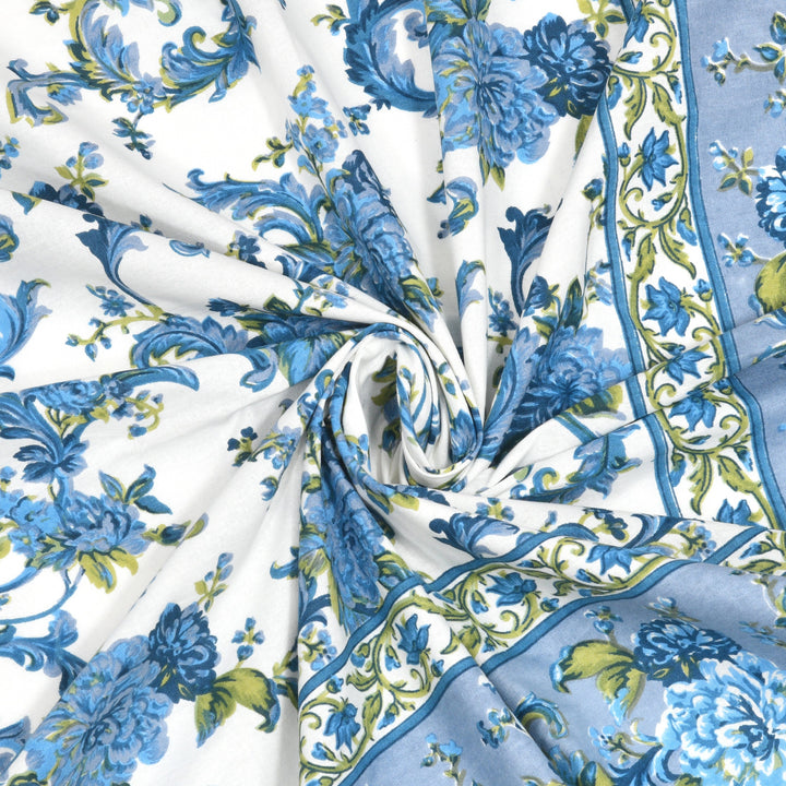 Aqua Jaal Hand Block Printed Cotton King Bedsheet Set | 90×108 | 240 TC