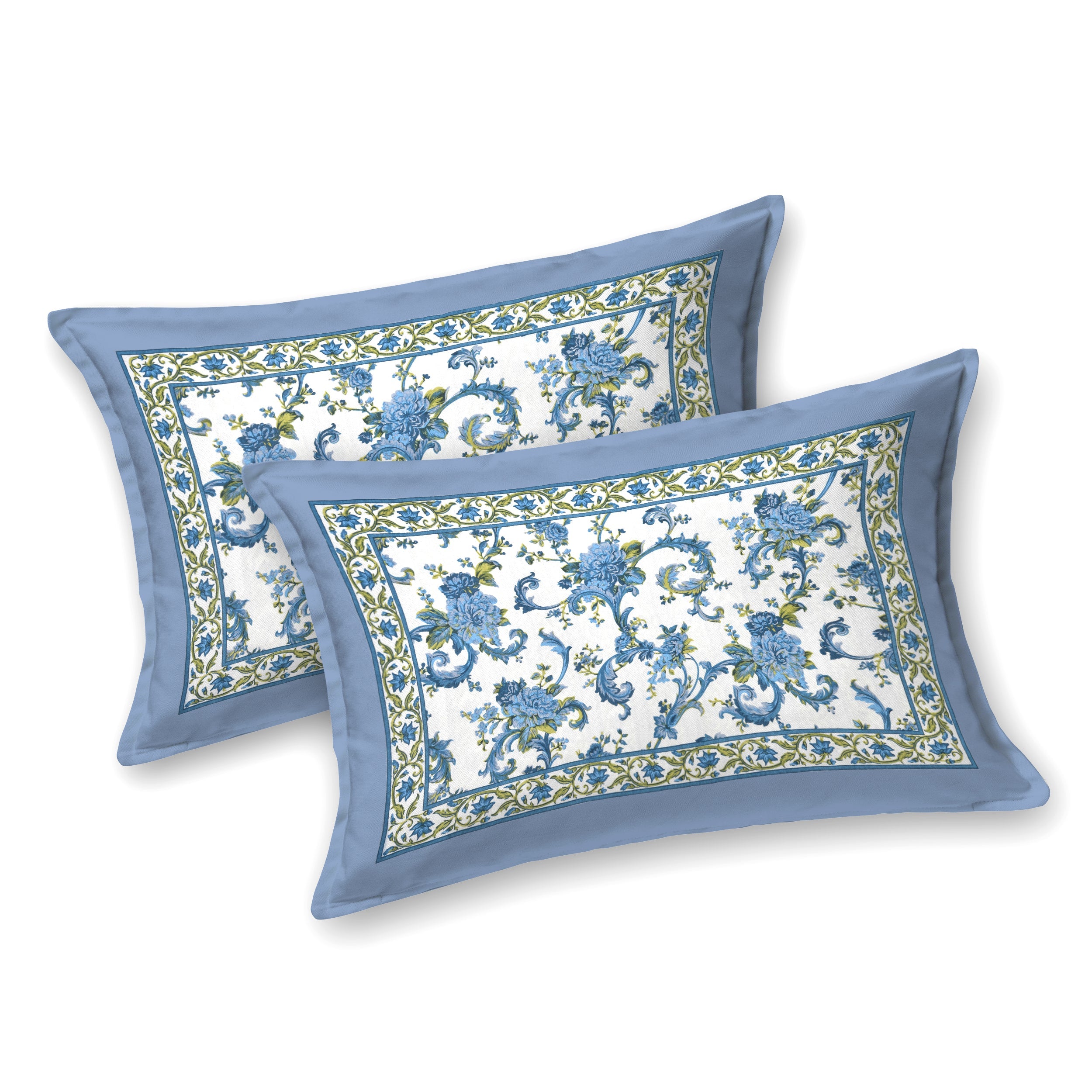 Aqua Jaal Hand Block Printed Cotton King Bedsheet Set | 90×108 | 240 TC