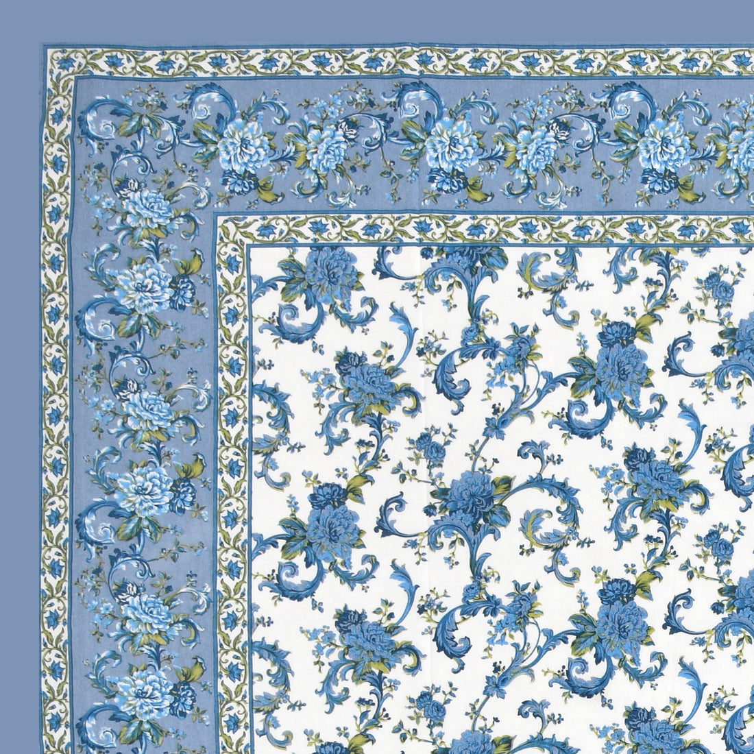 Aqua Jaal Hand Block Printed Cotton King Bedsheet Set | 90×108 | 240 TC