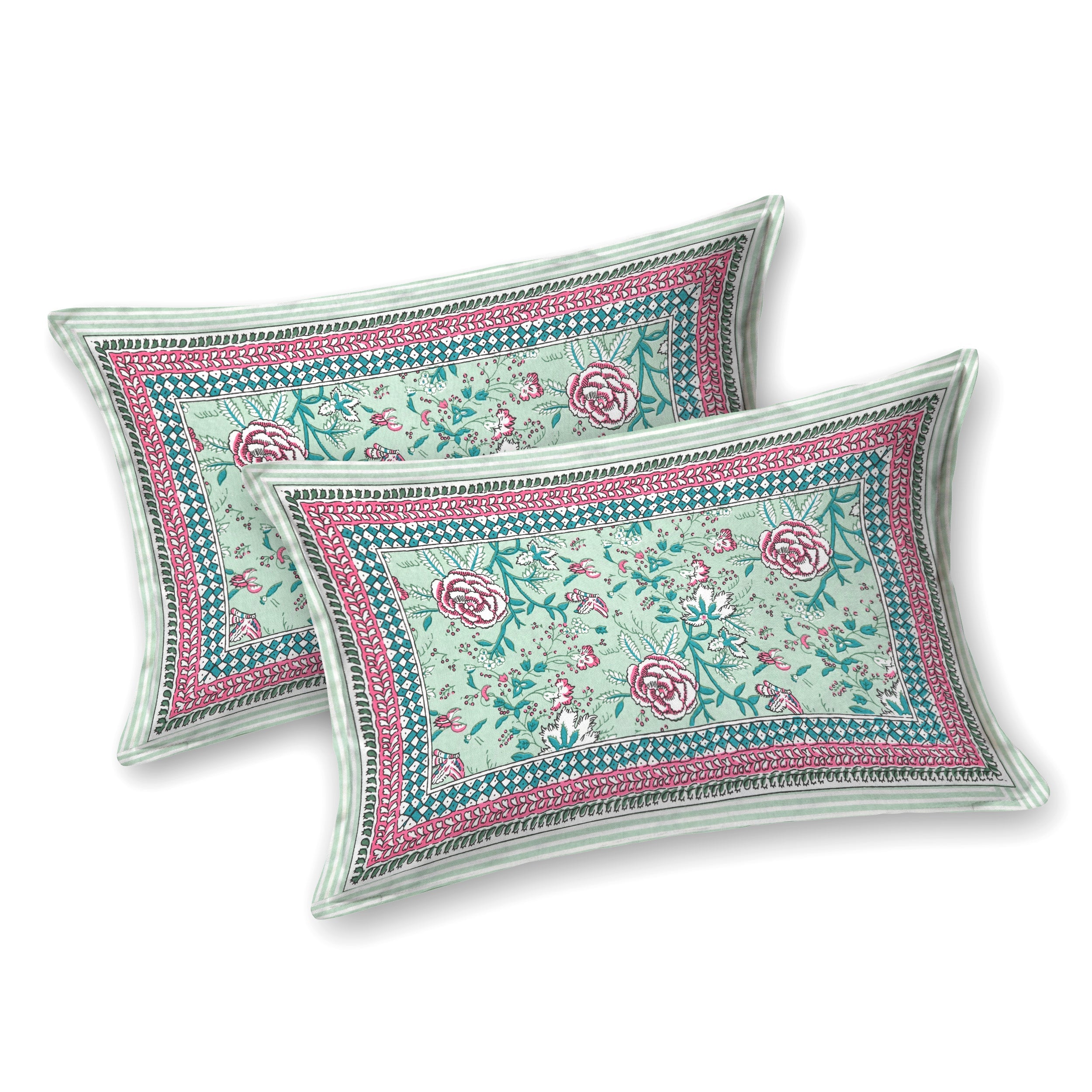 Pastel Bloom Hand Block Printed Cotton King Bedsheet Set | 90×108 | 240 TC