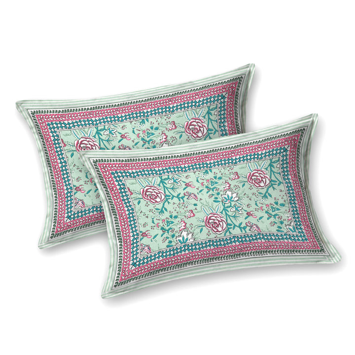 Pastel Bloom Hand Block Printed Cotton King Bedsheet Set | 90×108 | 240 TC