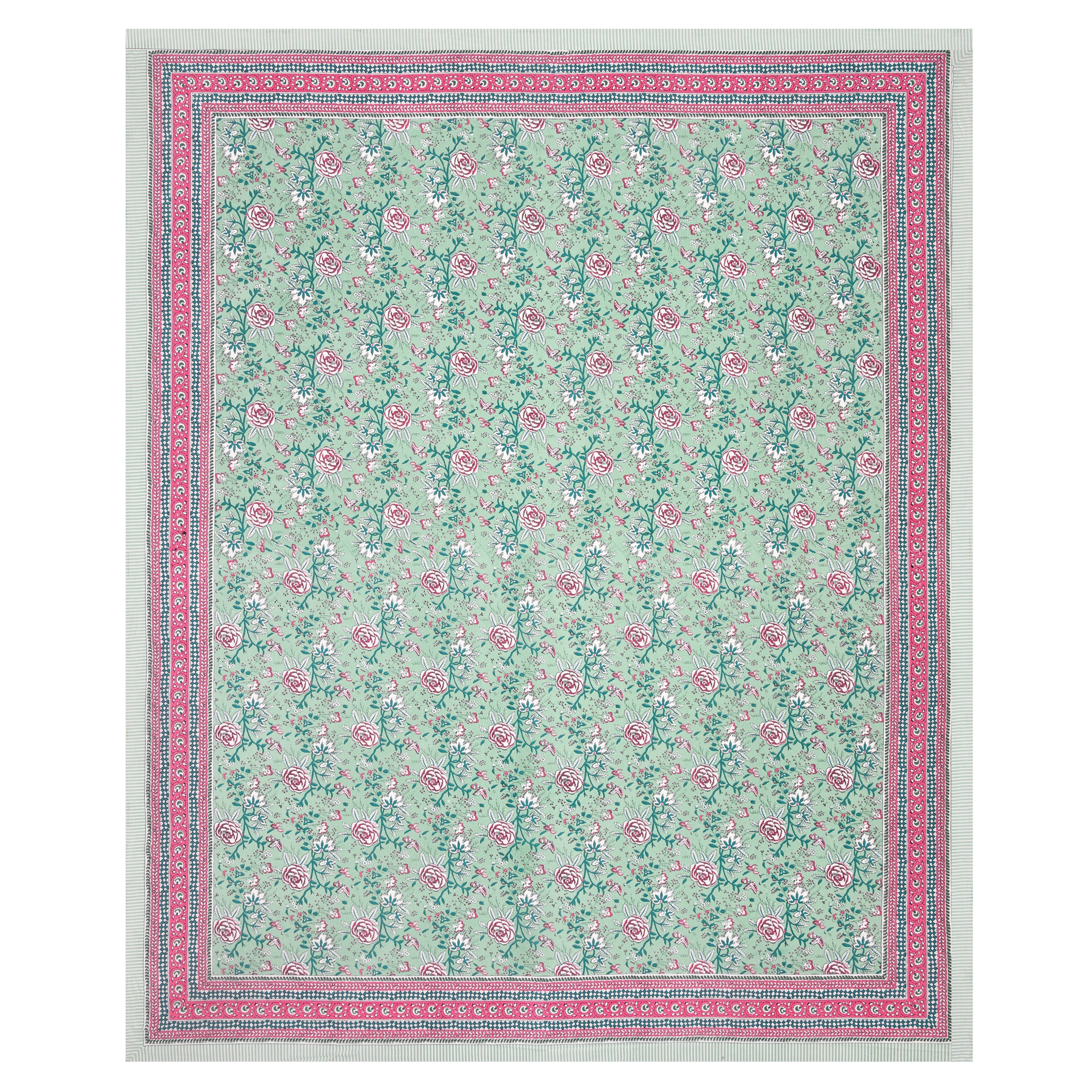 Pastel Bloom Hand Block Printed Cotton King Bedsheet Set | 90×108 | 240 TC